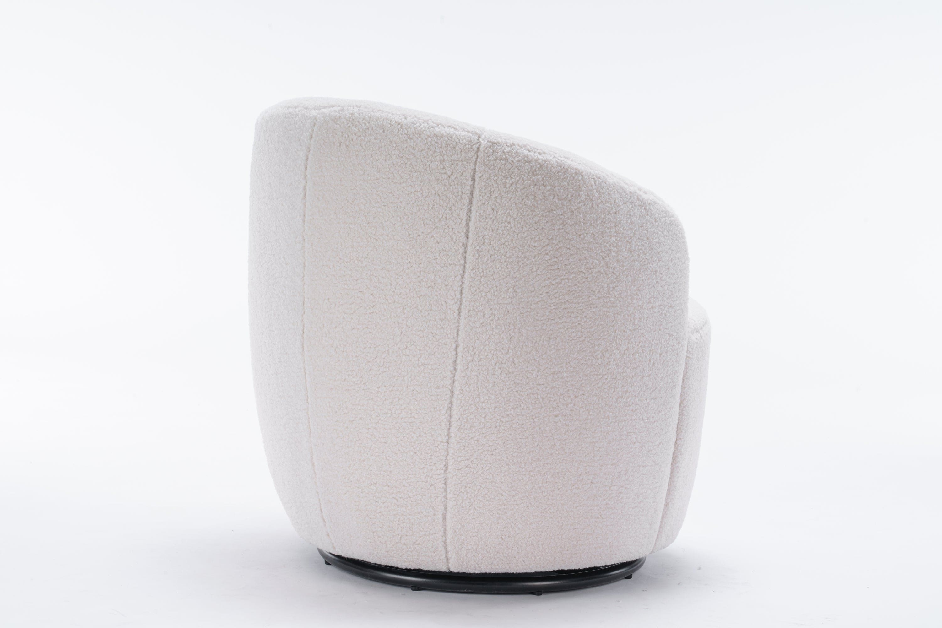 Teddy Fabric Swivel Accent Armchair Barrel Chair With Black Powder Coating Metal Ring,Ivory White