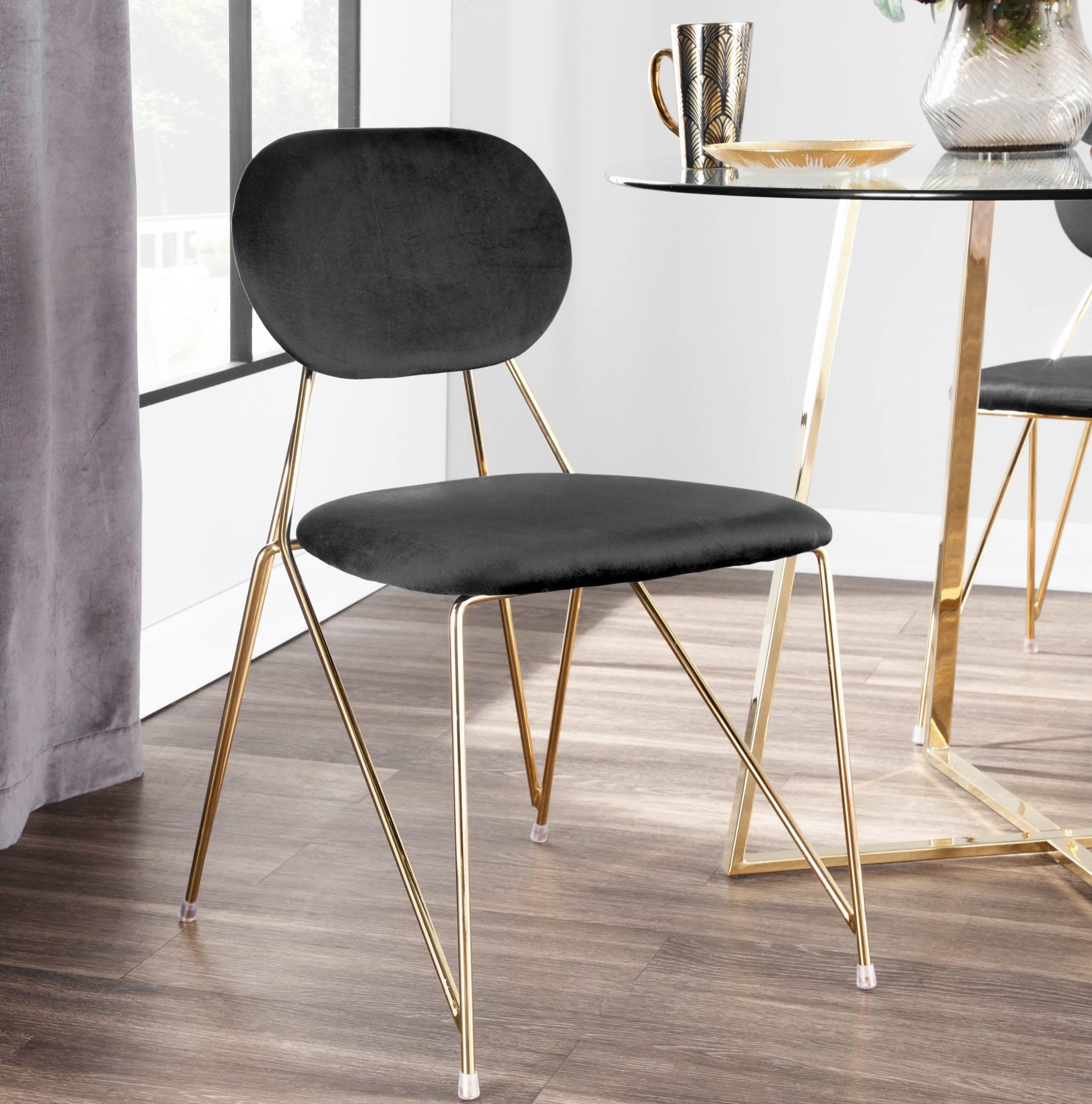 Gwen Contemporary-Glam Chair in Gold Metal with Black Velvet by LumiSource - Set of 2