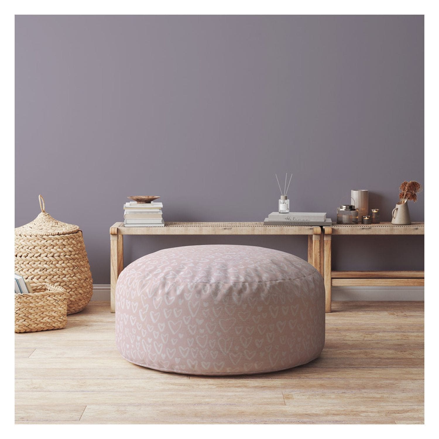 Indoor FLIRTY Pink Blush Round Zipper Pouf - Stuffed - Extra Beads Included! - 24in dia x 20in tall