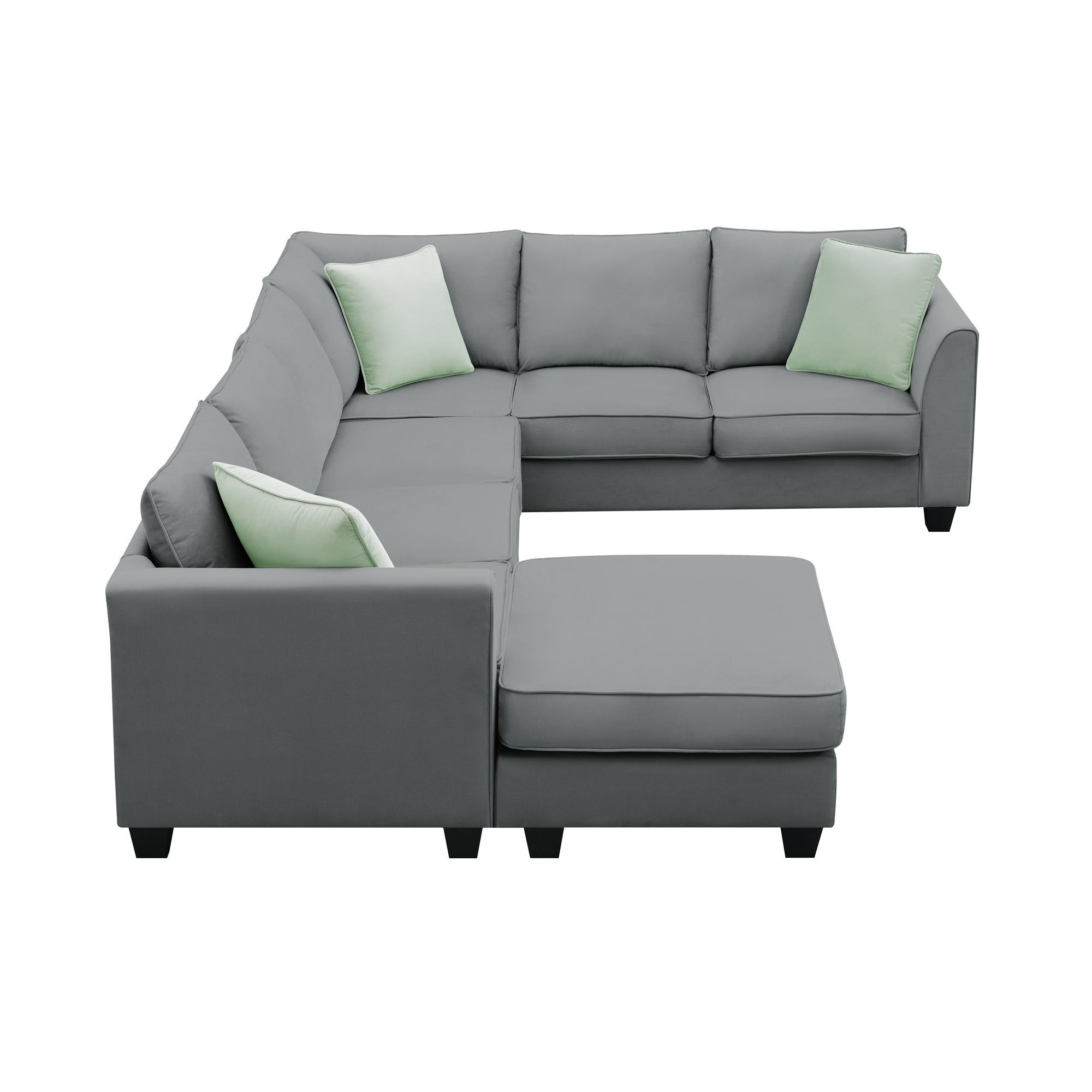 [VIDEO provided] 112*87" Sectional Sofa Couches Living Room Sets, 7 Seats Modular Sectional Sofa with Ottoman, L Shape Fabric Sofa Corner Couch Set with 3 Pillows, Grey(New of GS008210AAG)