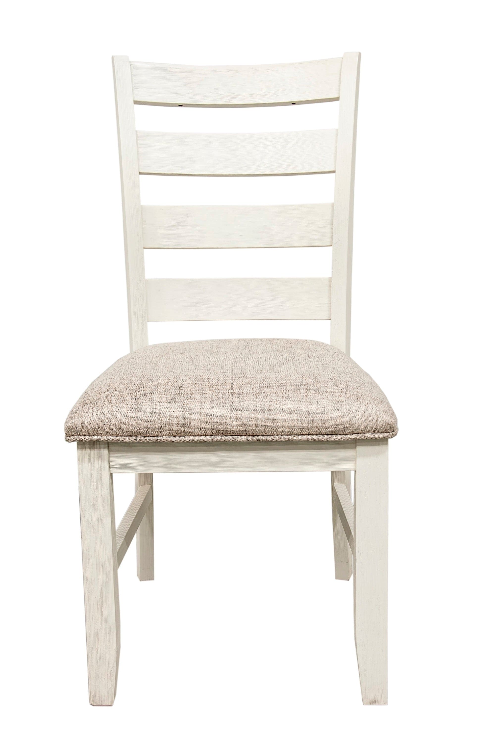 White Classic 2pcs Dining Chairs Set Rubberwood Beige Fabric Cushion Seats Ladder Backs Dining Room Furniture Side Chair