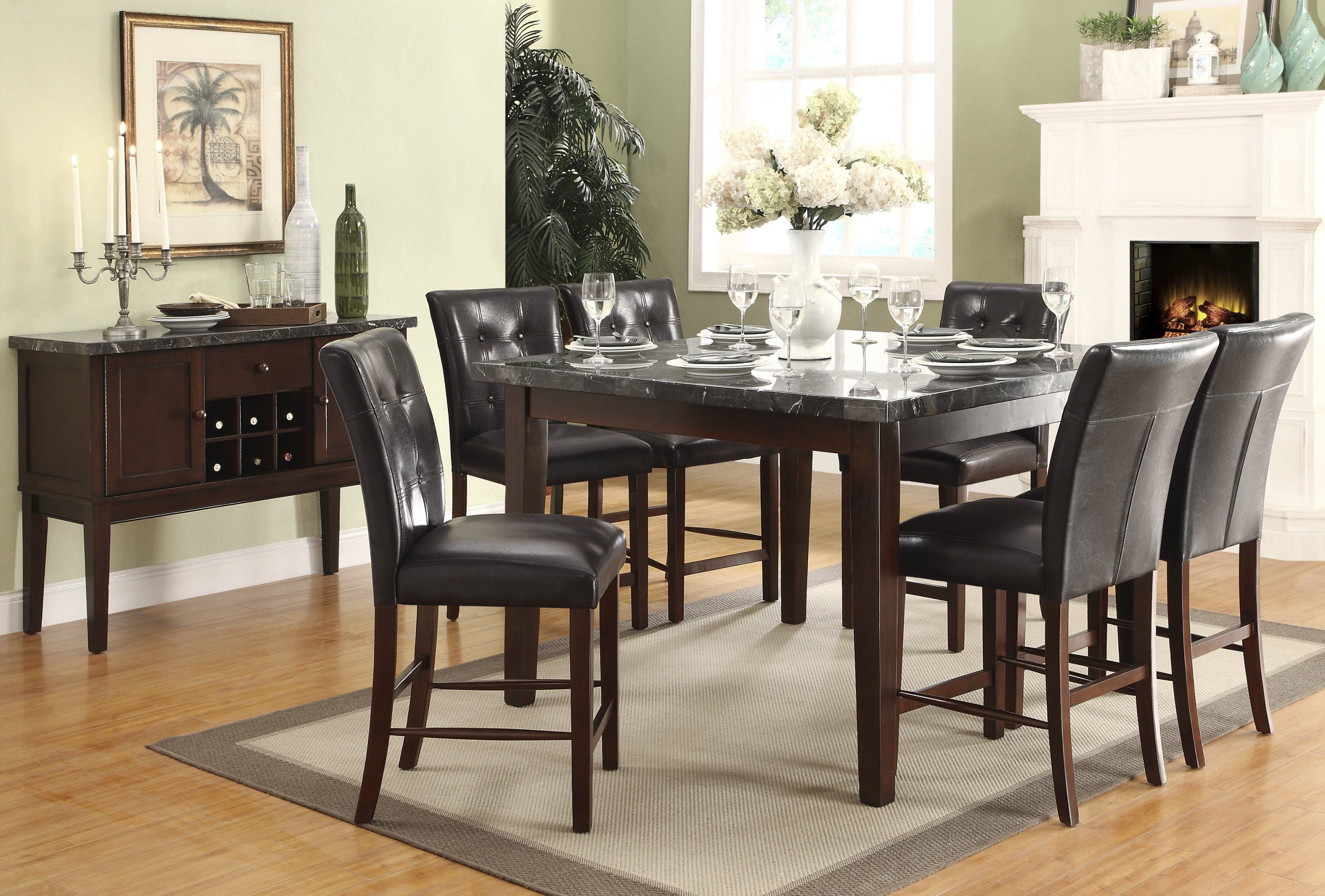 Transitional Dining Table 1pc Espresso Finish Wood Legs Black Marble Top Dining Room Furniture