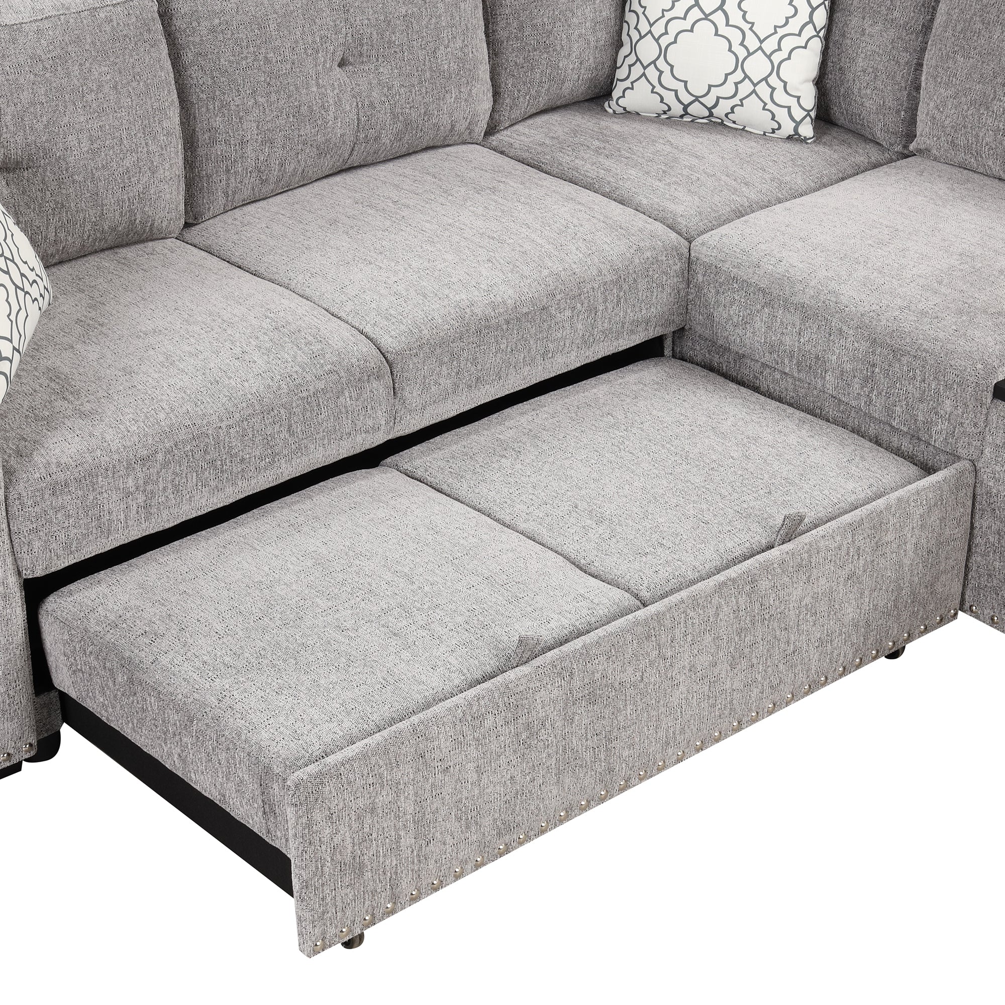 Sofa Bed L-Shaped Corner Sofa, Light Gray