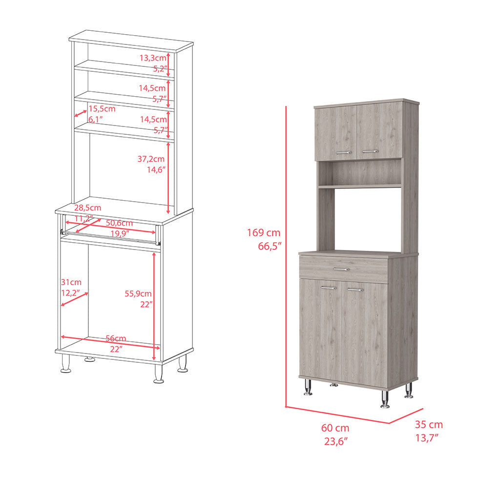 Pantry Piacenza,Two Double Door Cabinet, Light Gray Finish