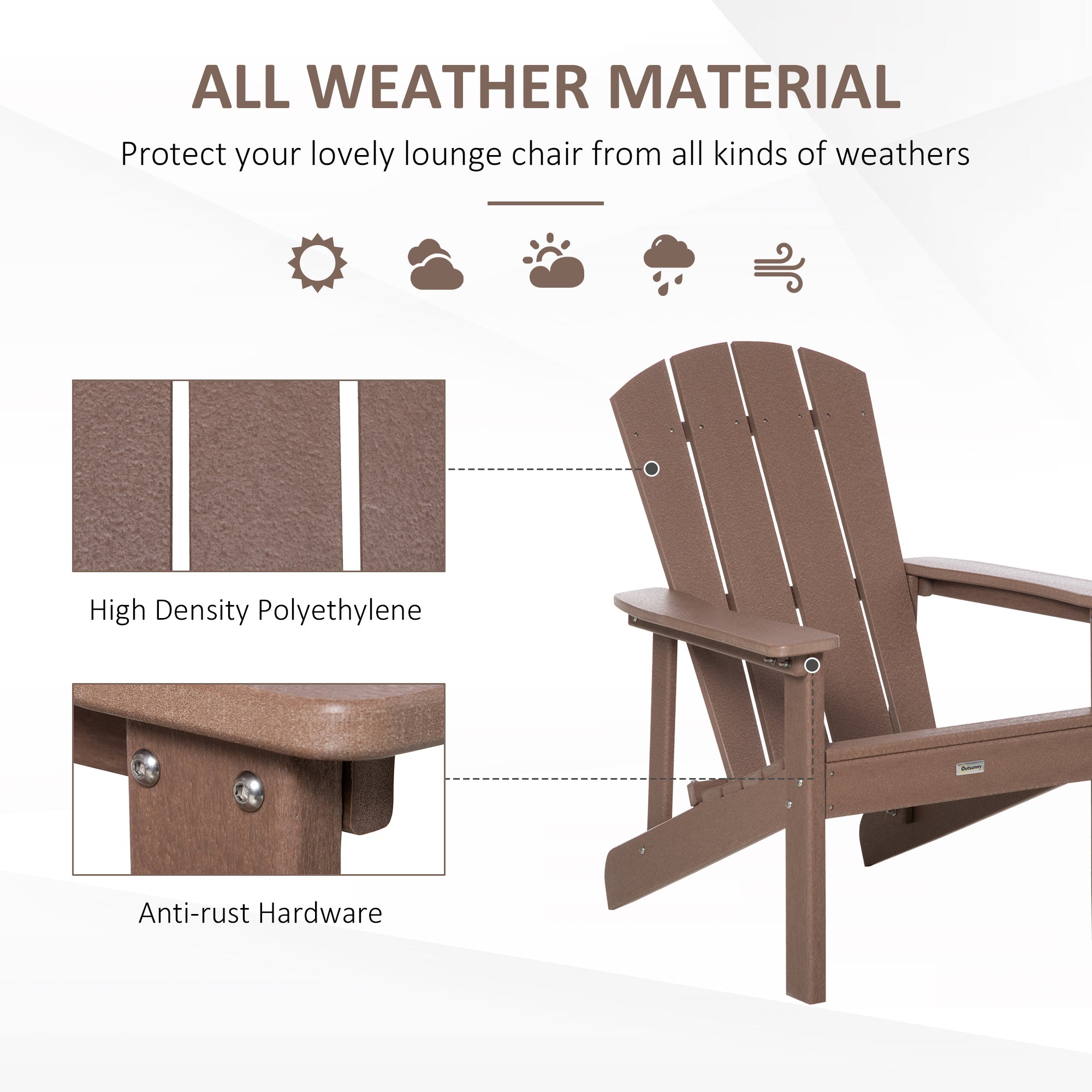 Outsunny Adirondack Chair, Faux Wood Patio & Fire Pit Chair, Weather Resistant HDPE for Deck, Outside Garden, Porch, Backyard, Brown