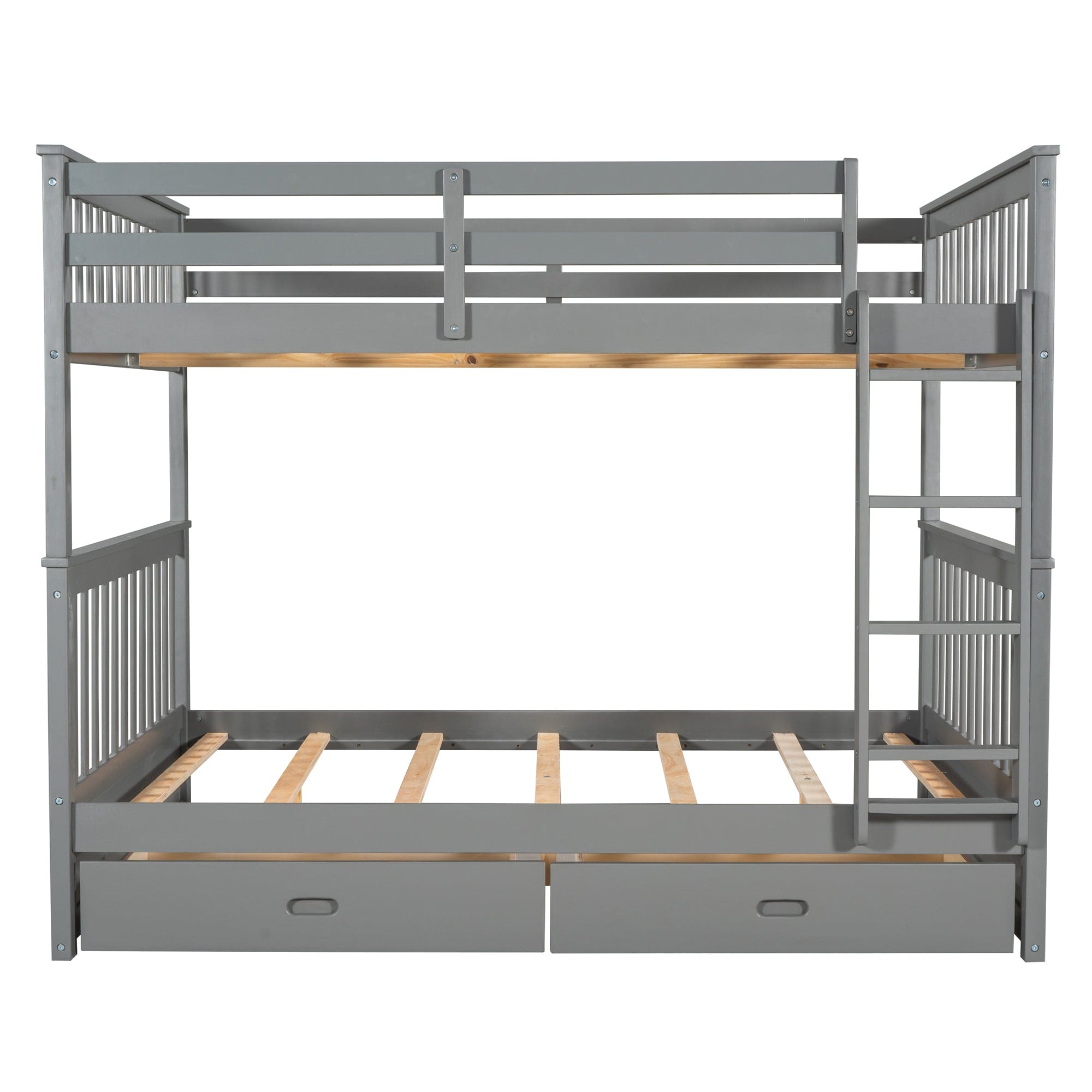 Full-Over-Full Bunk Bed with Ladders and Two Storage Drawers (Gray)(OLD SKU:LT000365AAE)