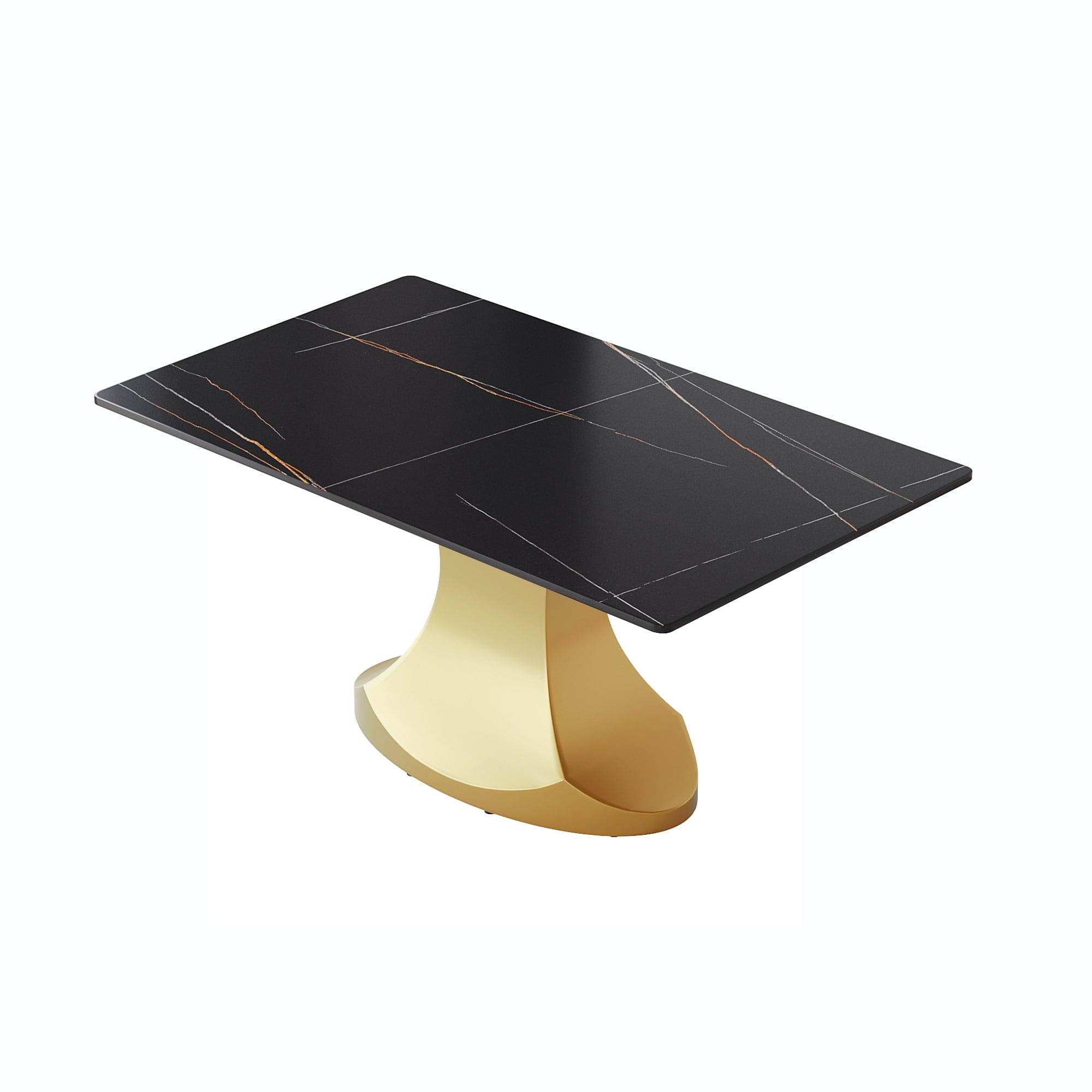 63 "modern artificial stone black panel golden stainless steel curved legs-can accommodate 6-8 people