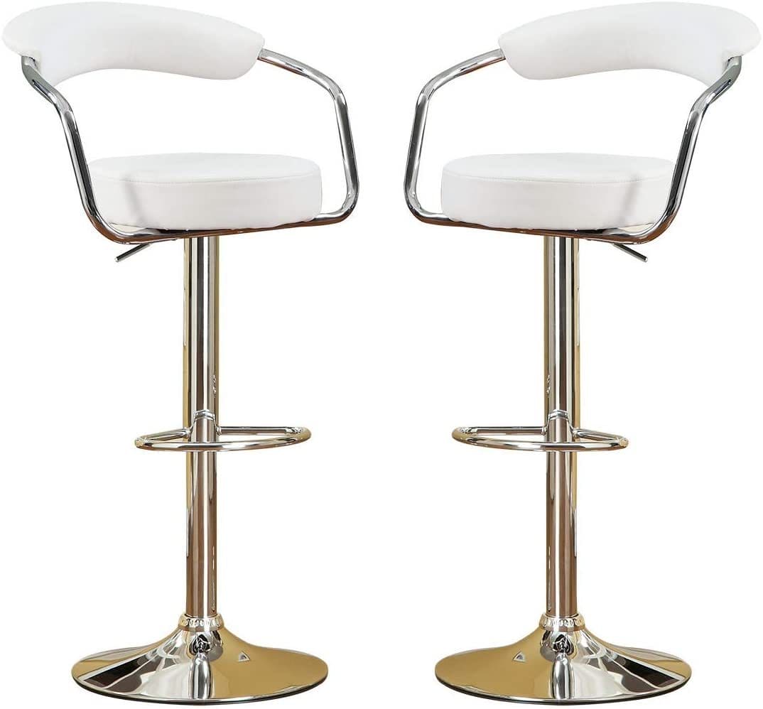 Contemporary Style White Color Bar Stool Counter Height Chairs Set of 2 Adjustable Swivel Kitchen Island Stools