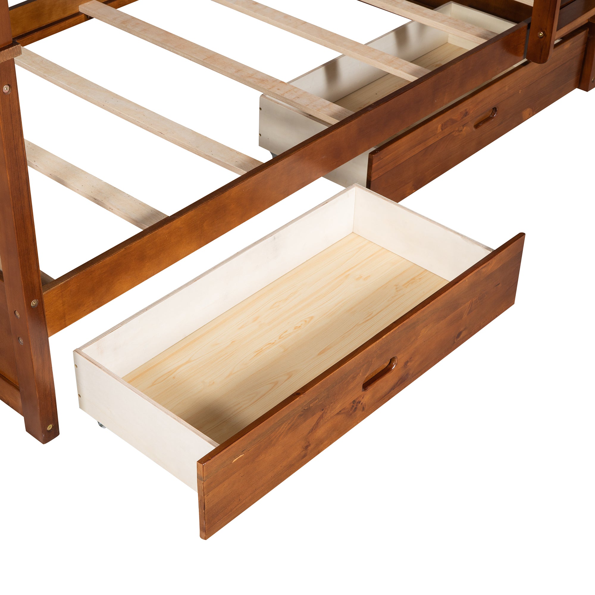 Twin-Over-Twin Bunk Bed with Ladders and Two Storage Drawers (Walnut)(OLD SKU:LT000265AAD)