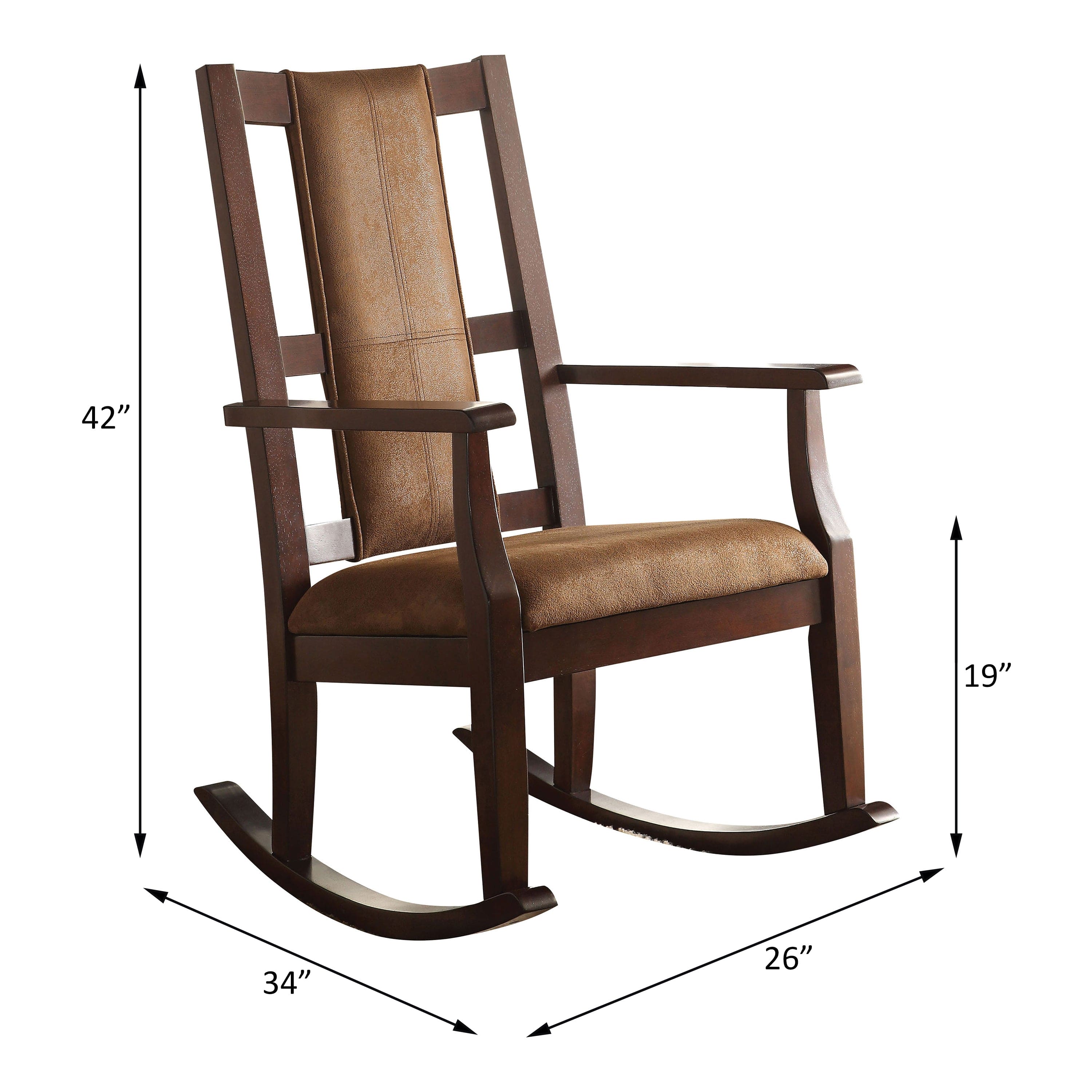 ACME Butsea Rocking Chair in Brown Fabric & Espresso 59378