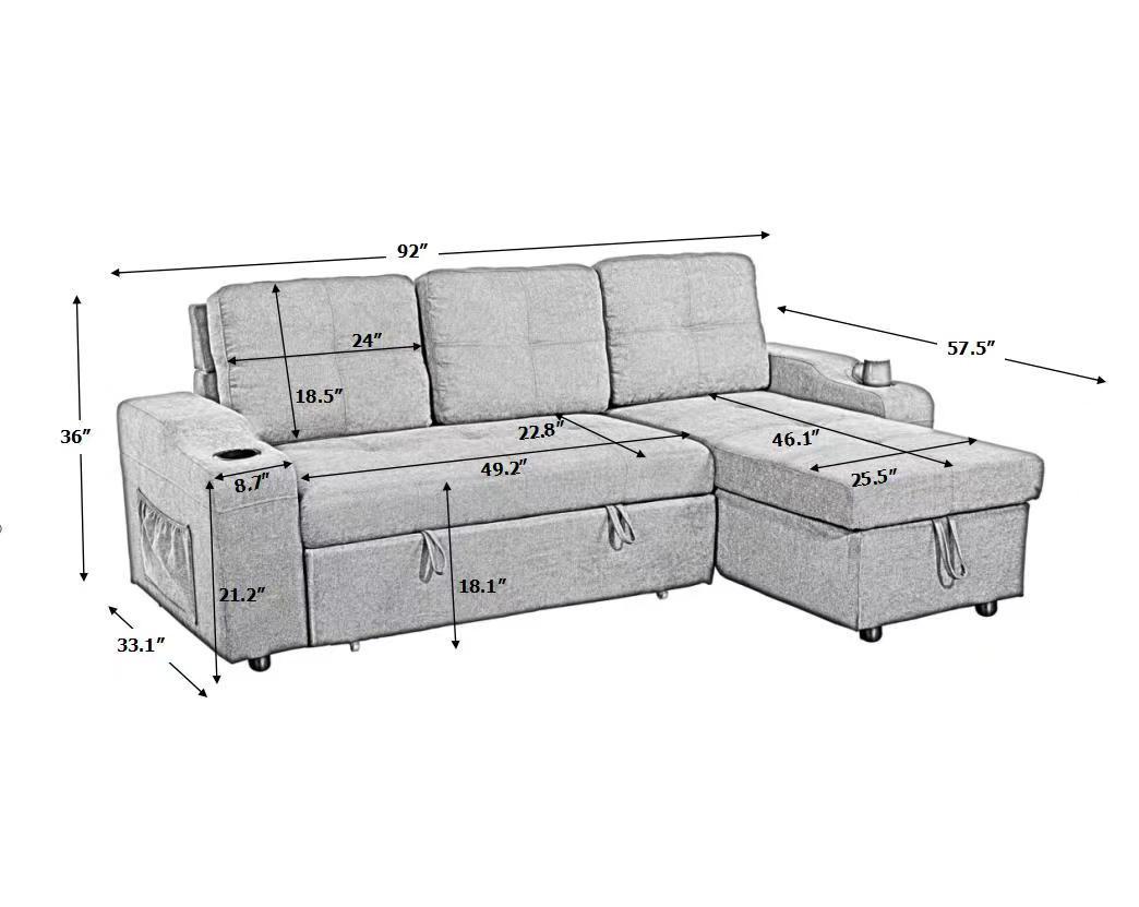 Right-facing sectional sofa with footrest, convertible corner sofa with armrest storage, living room and apartment sectional sofa, right chaise longue and  dark  grey