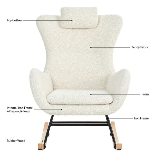 Modern Rocking Chair with High Backrest,Teddy Material Comfort Arm Rocker, Lounge Armchair for Living Room