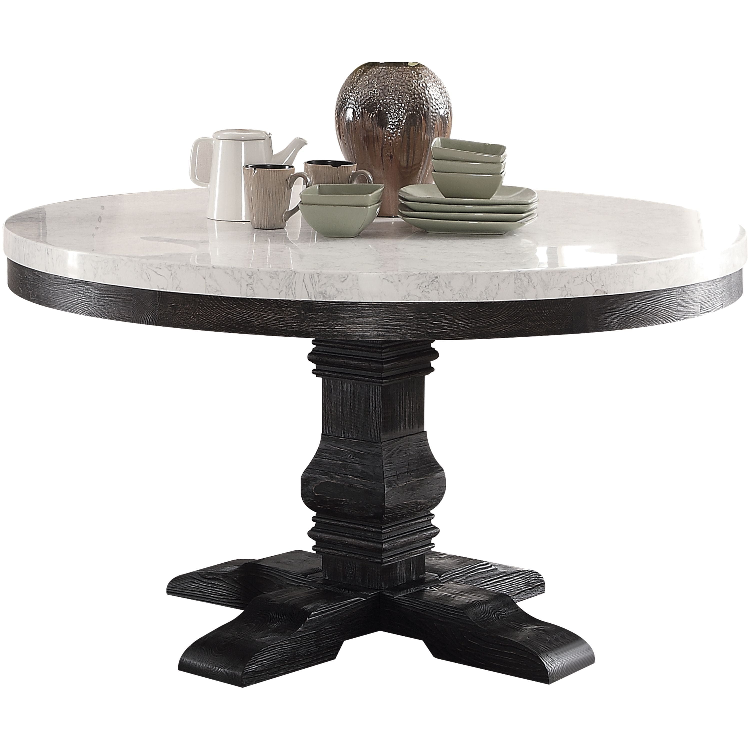 ACME Nolan Dining Table in White Marble & Salvage Dark Oak 72845