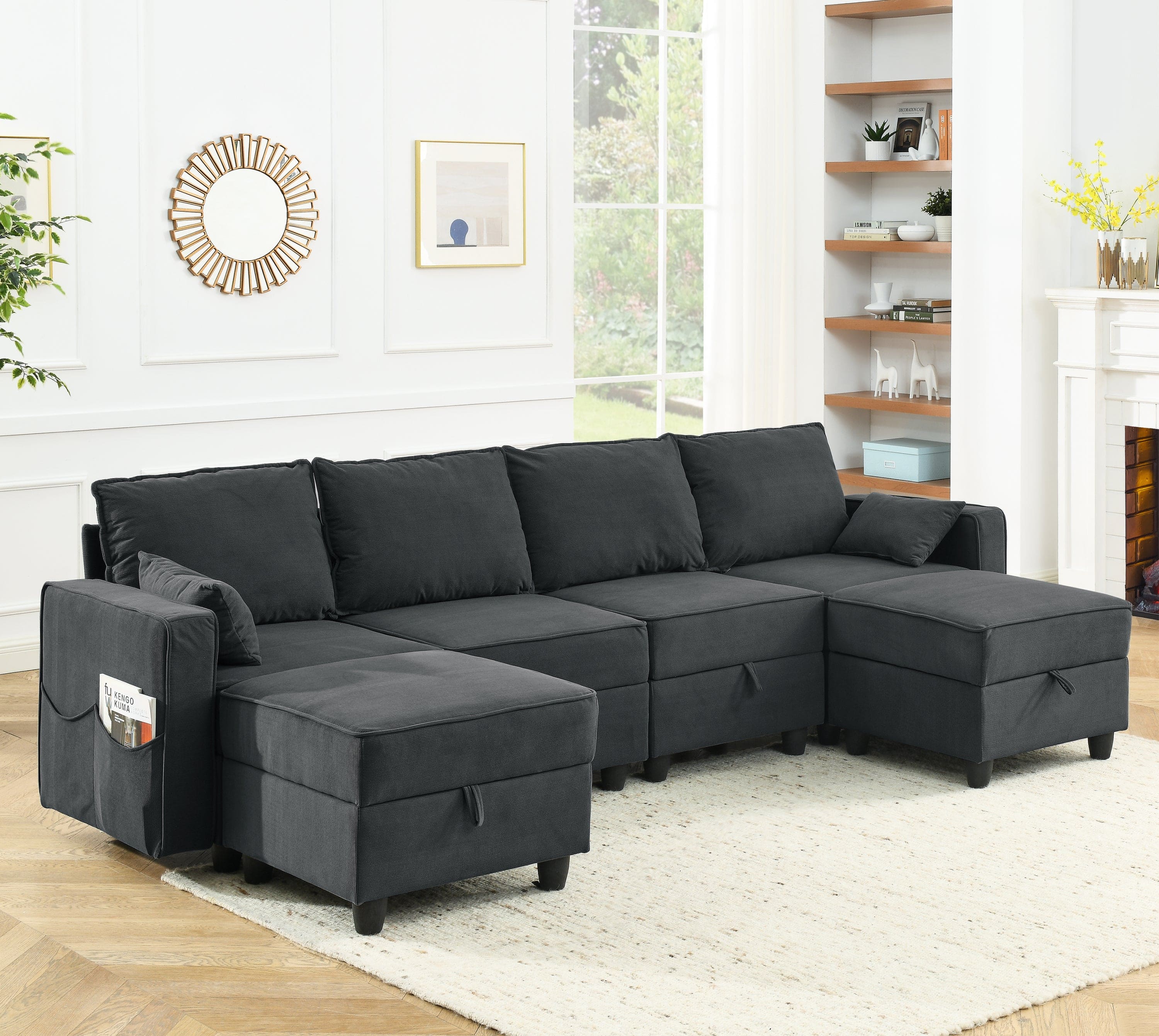 Middle seat of Module Sofa without Armrest, Gray Corduroy Velvet