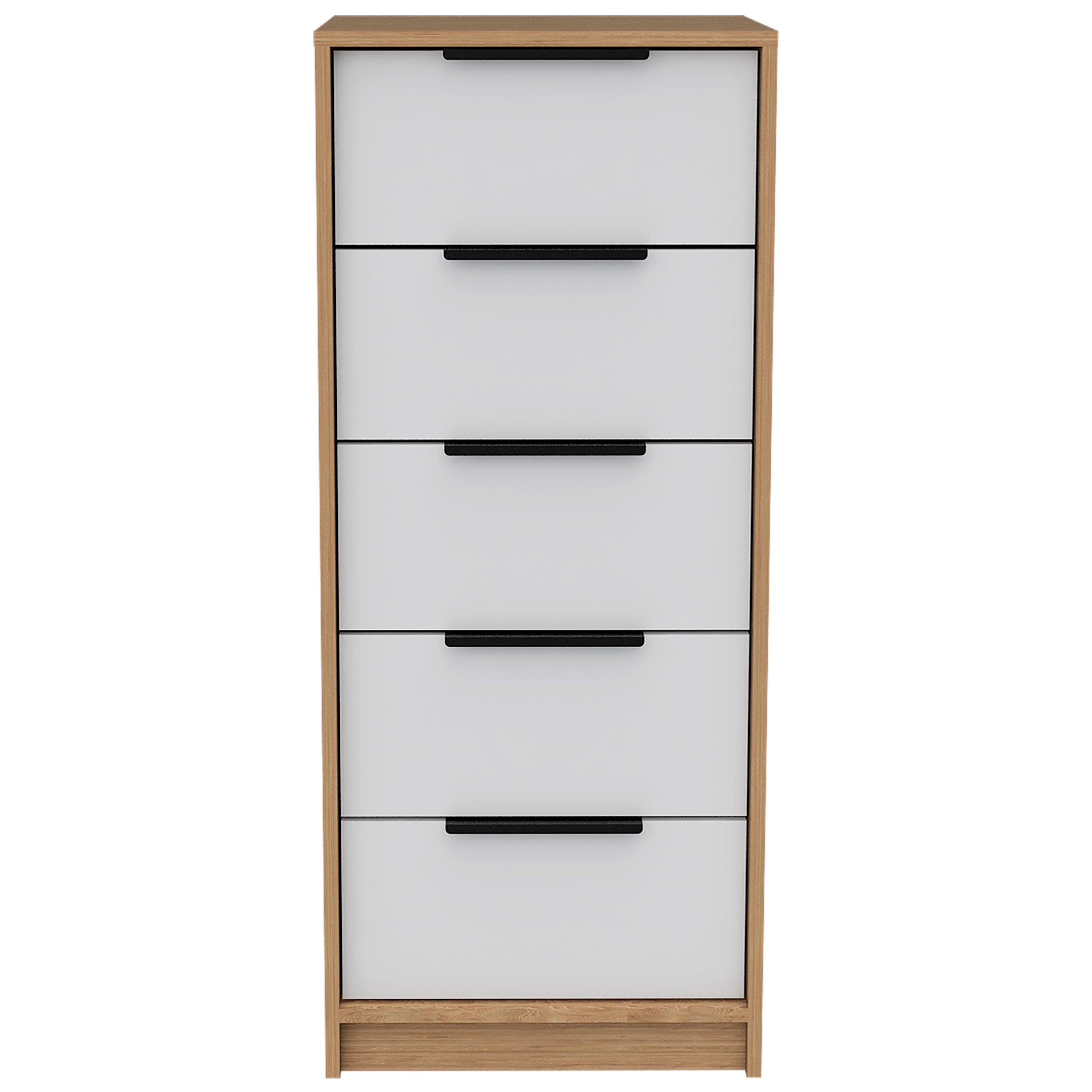 5 Drawers Dresser Maryland, Metal Handle, White / Pine Finish