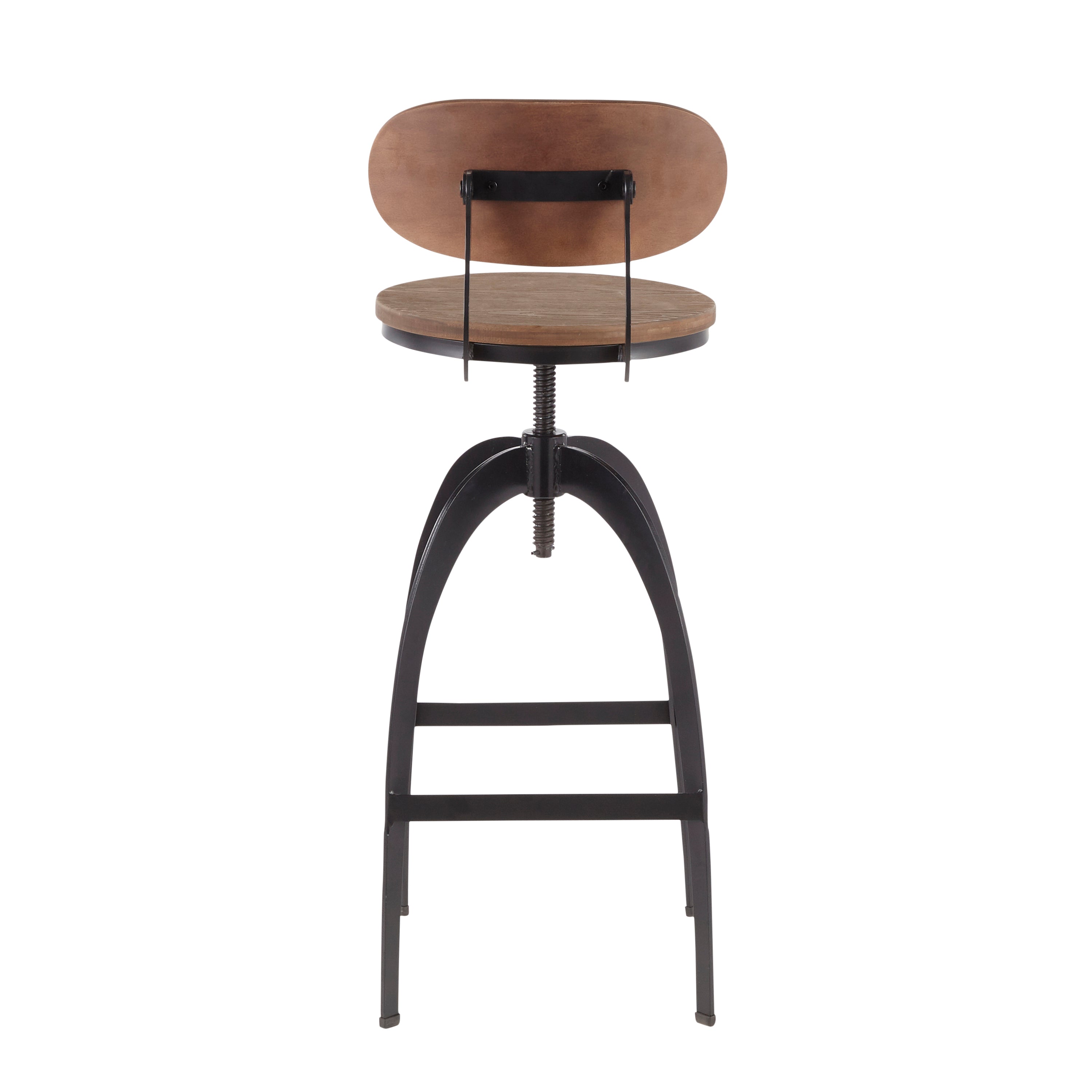 Dakota Industrial Mid-Back Barstool in Black Metal and Medium Brown Wood-Pressed Grain Bamboo by LumiSource