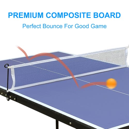 Table Tennis Table Midsize Foldable & Portable Ping Pong Table Set with Net and 2 Ping Pong Paddles for Indoor Outdoor Game