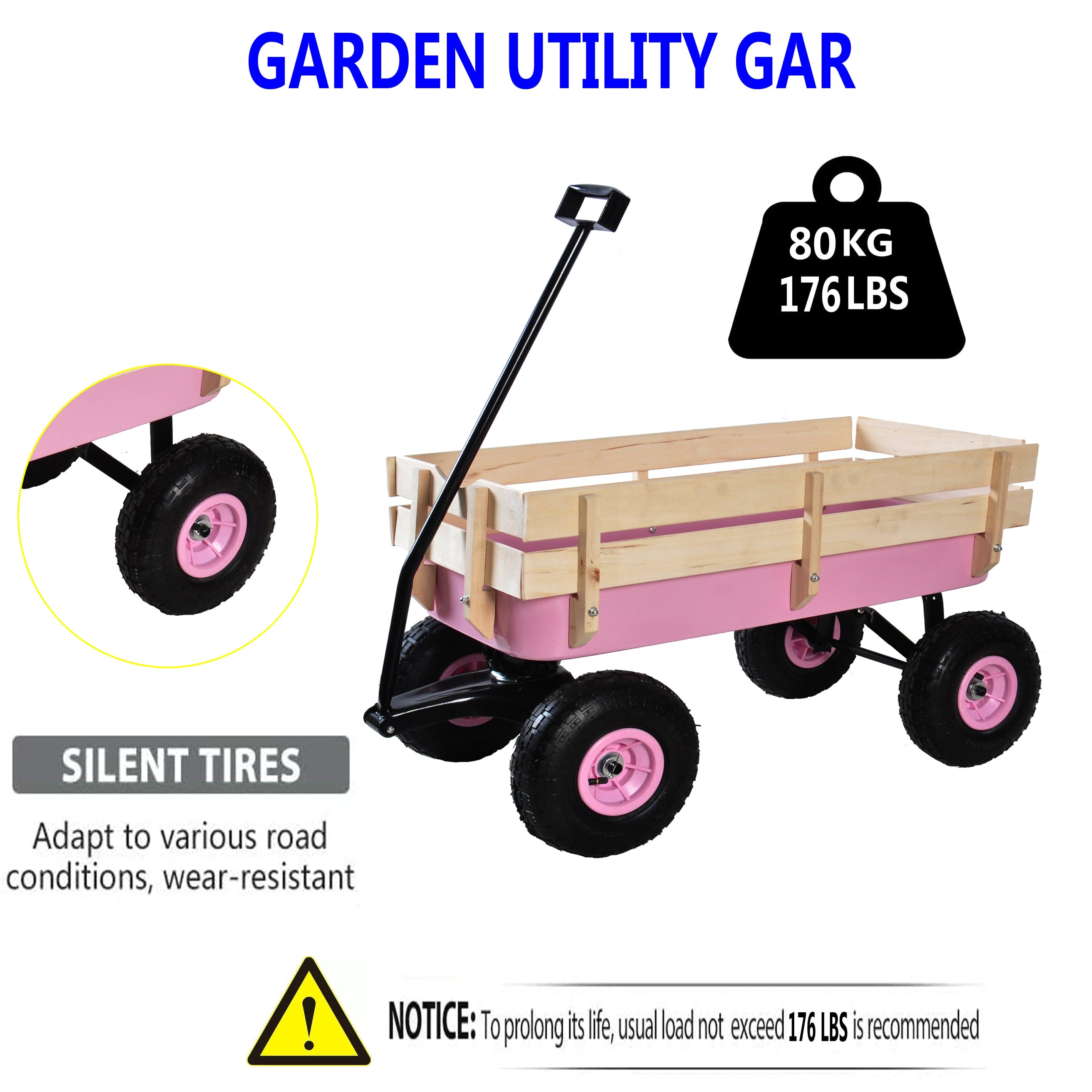 Outdoor Wagon All Terrain Pulling w/Wood Railing Air Tires Children Kid Garden