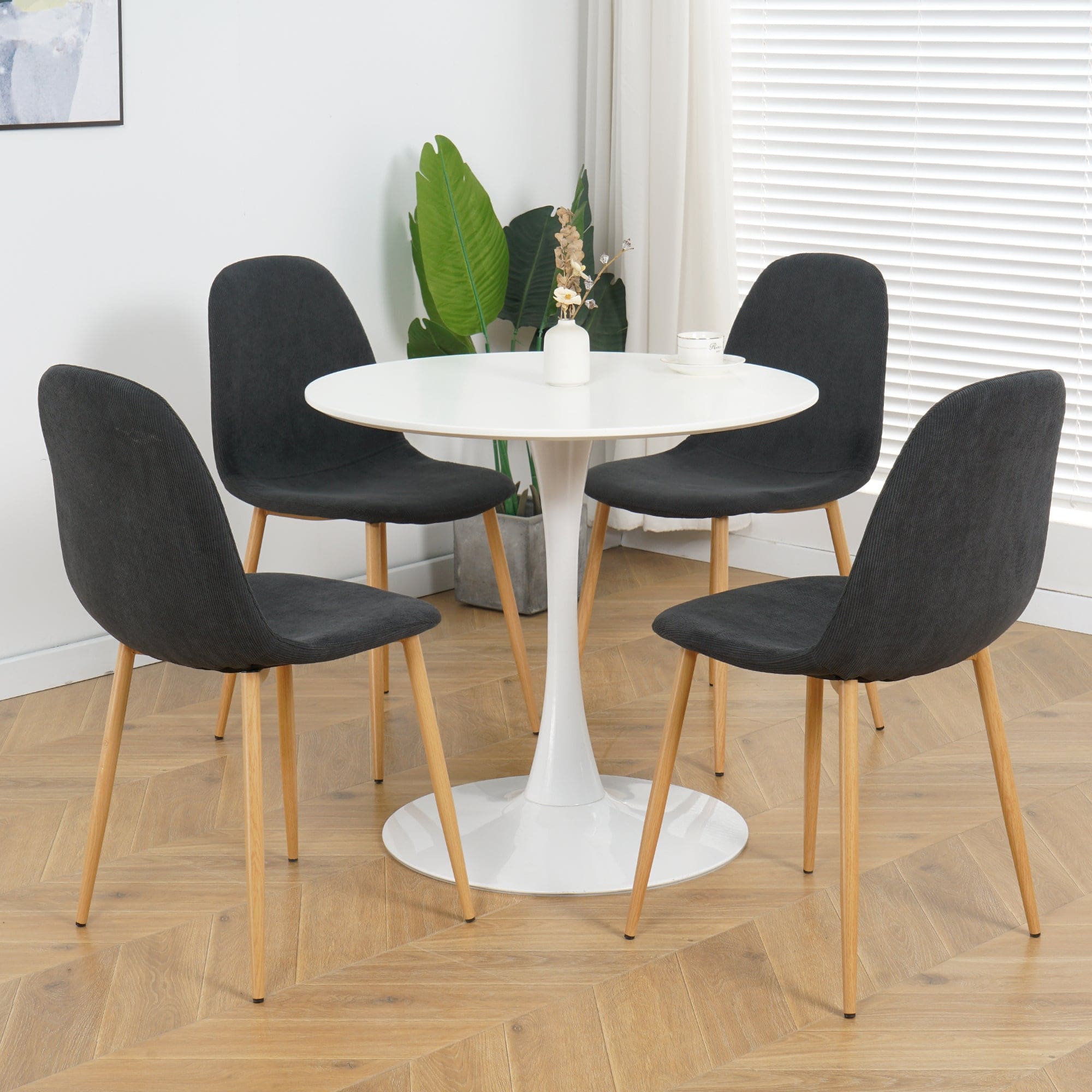 Deep Grey Modern Fabric Chairs with wood-transfer Metal Leg set of 4