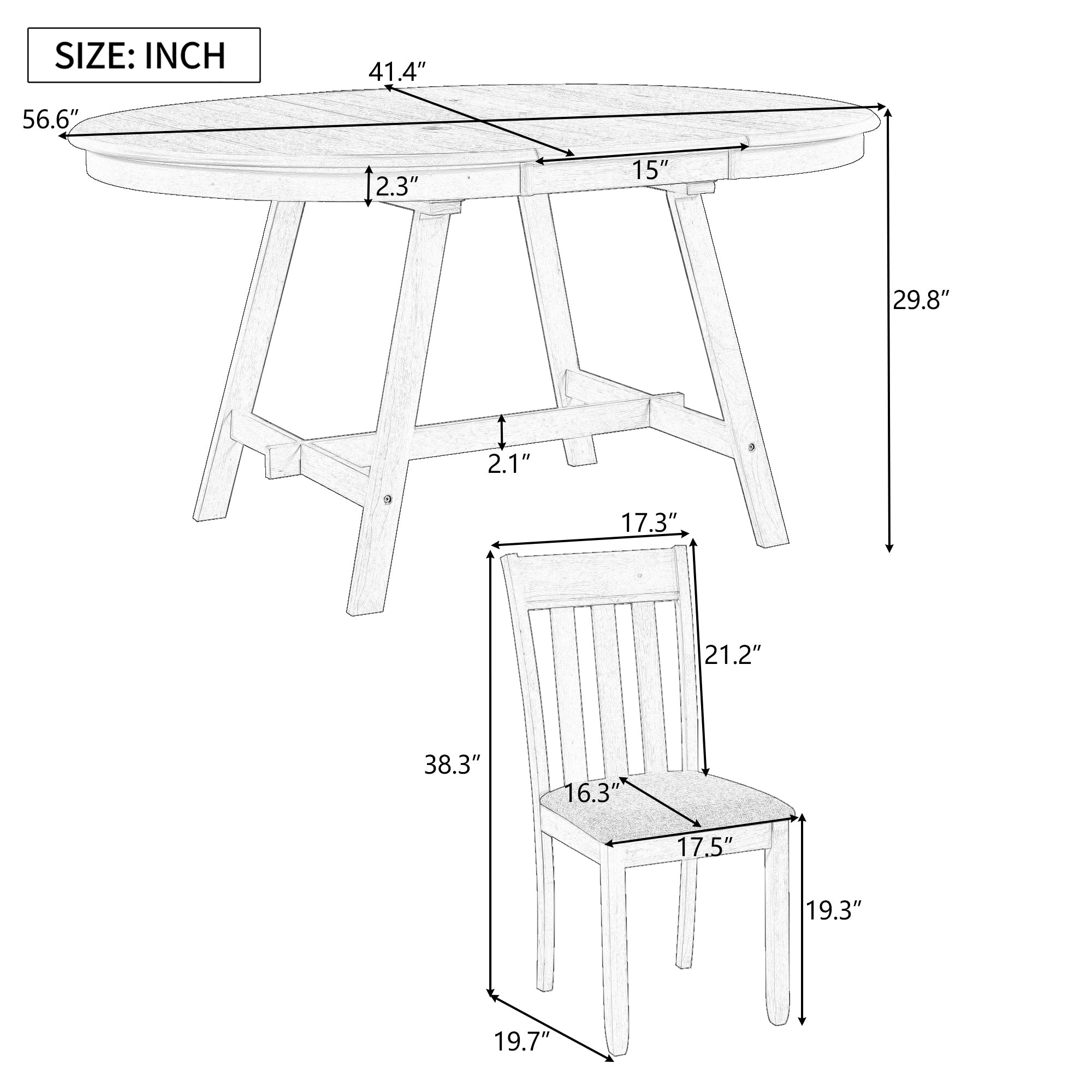 TREXM 5-Piece Wood Dining Table Set Round Extendable Dining Table with 4 Dining Chairs, Dining Room Table Set for 4 person for Dining Room (Natural Wood Wash)