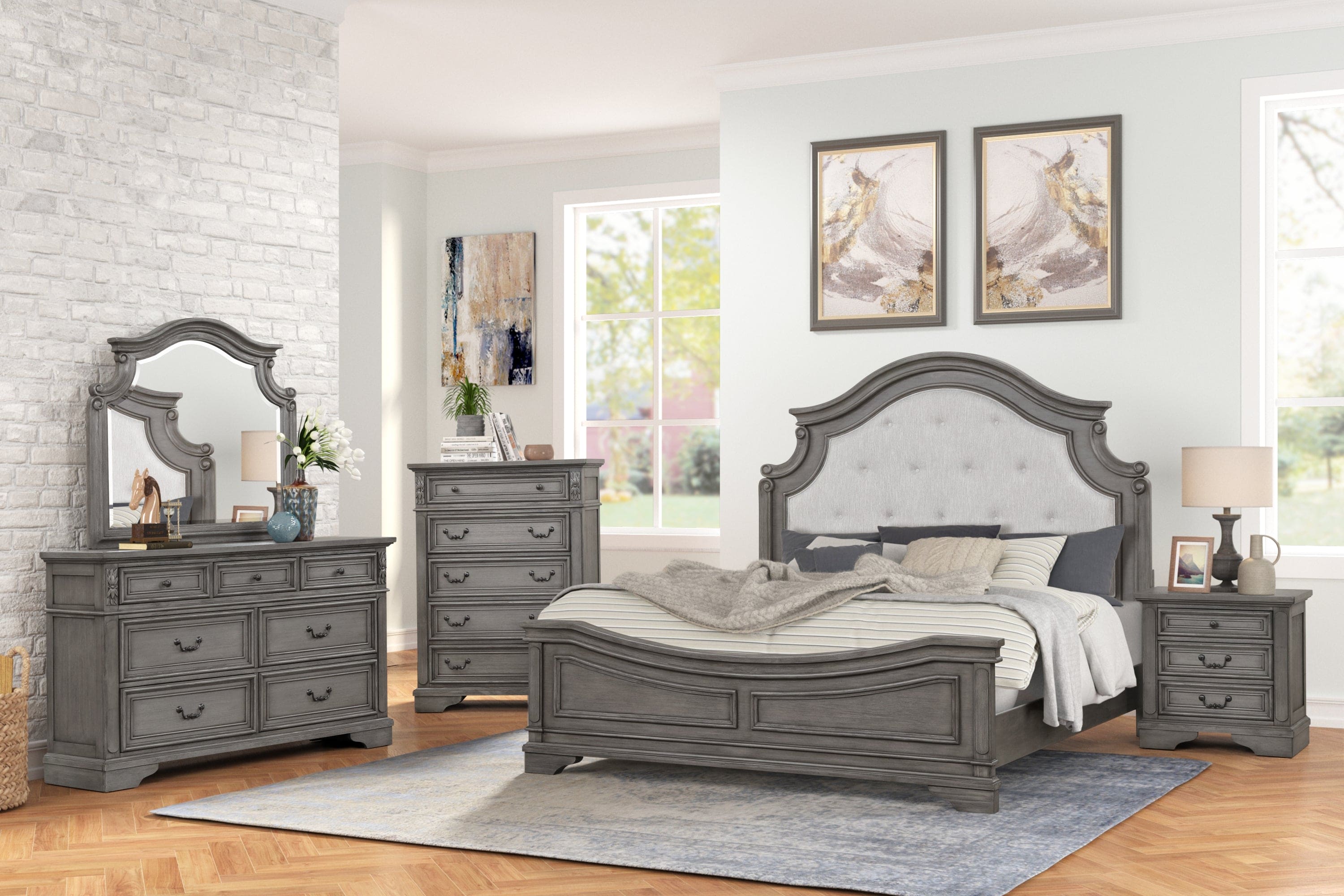 Grace King Bed in Gray