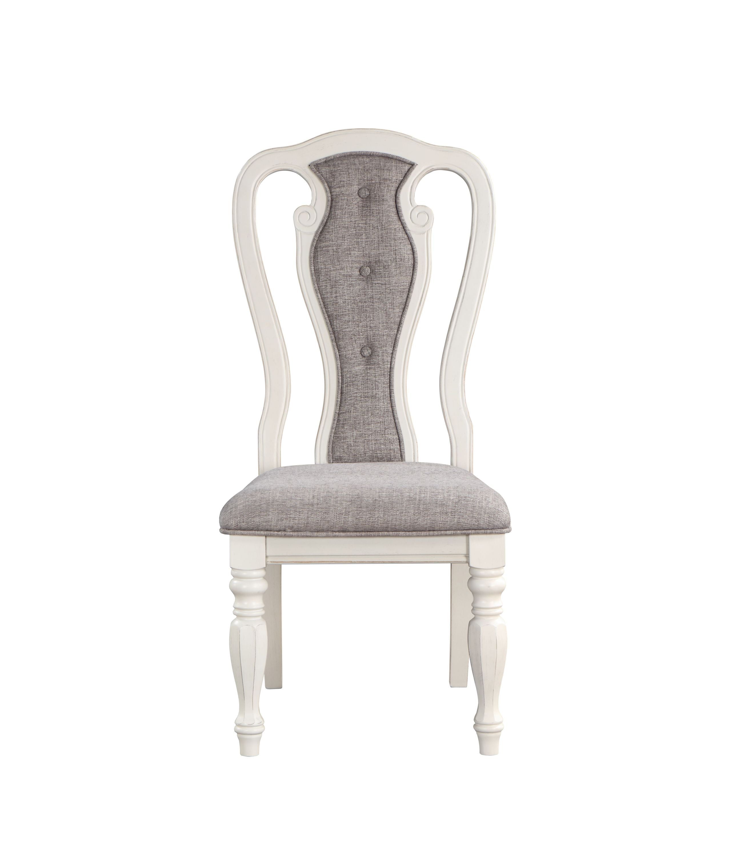 ACME Florian Side Chair(Set-2), Gray Fabric & Antique White Finish DN01654