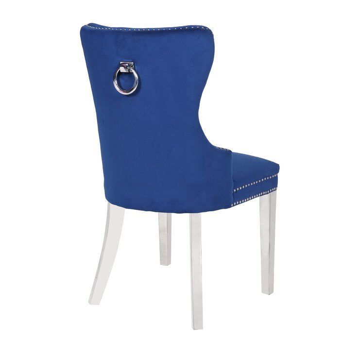 Erica 2 Piece Stainless Steel Legs Chair Finish with Velvet Fabric in Blue