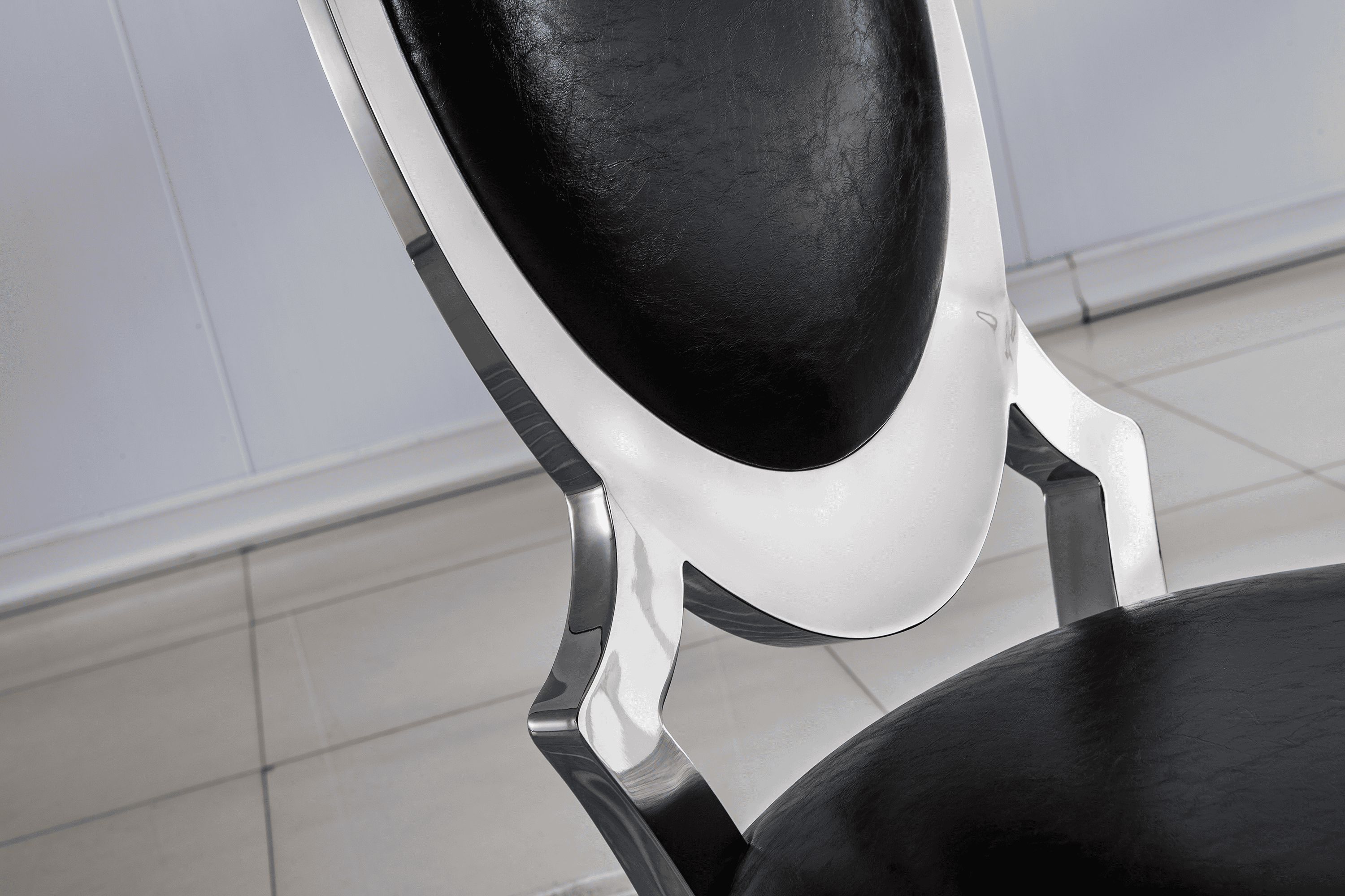 Leatherette Dining Chair with Oval Backrest Set of 2, Stainless Steel Legs