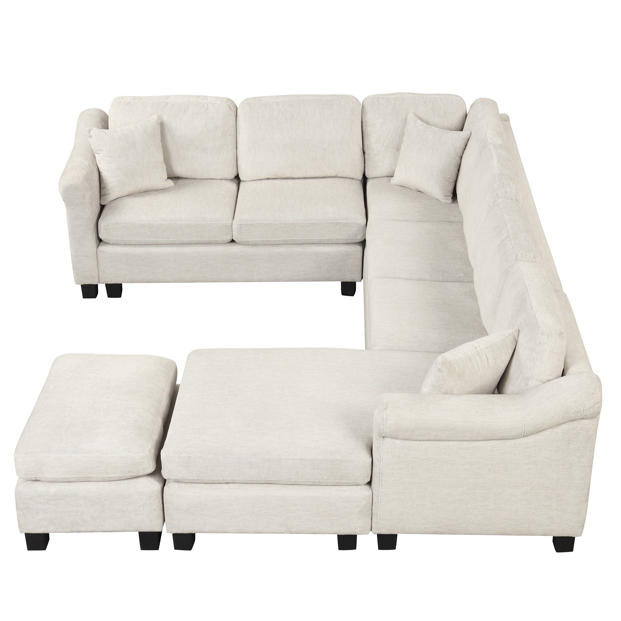 122.1" *91.3"  4pcs Sectional Sofa with Ottoman with Right Side Chaise velvet fabric White