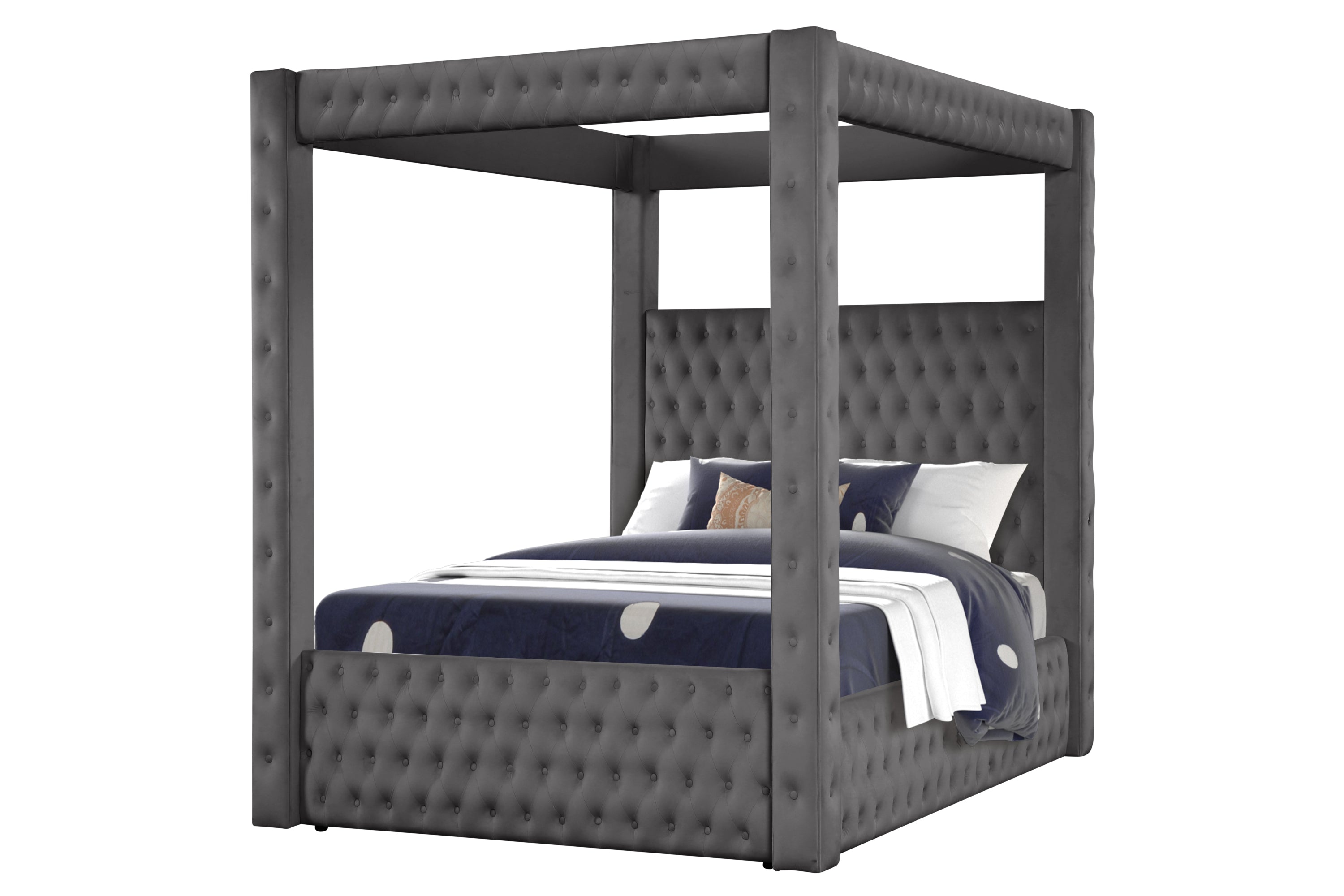 Monica luxurious Four-Poster King Bed Made with Wood in Gray