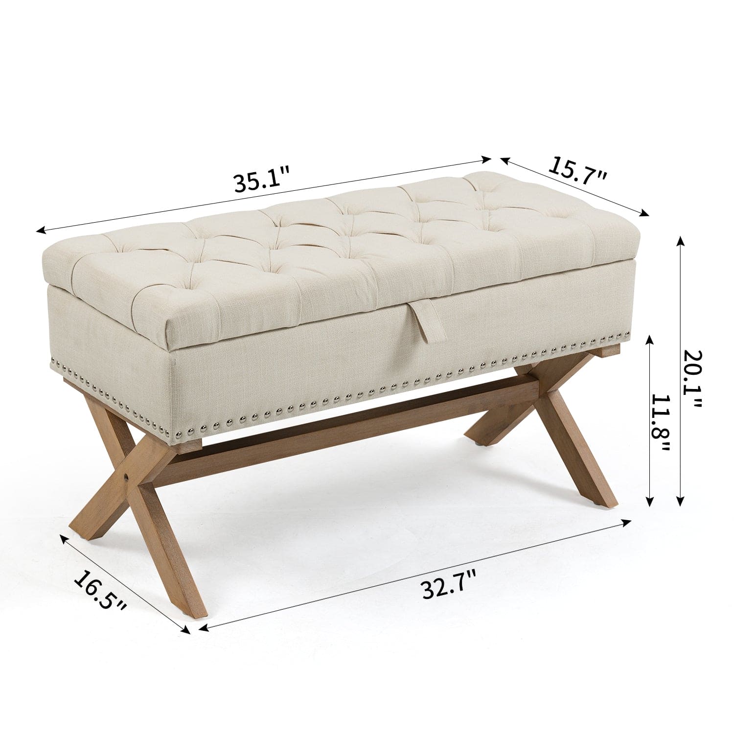 35 Inch Storage Ottoman, Button-Tufted Ottoman Linen Storage Bench, Ottoman with Storage