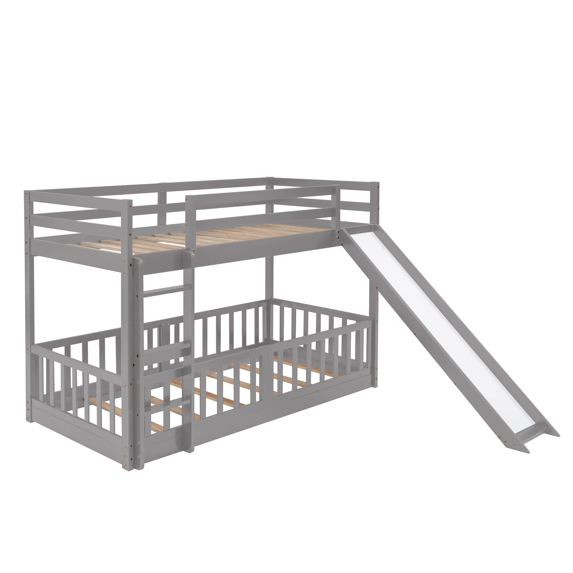 Twin Over Twin Bunk Bed with Slide and Ladder, Gray（Old SKU:LP000009AAE）