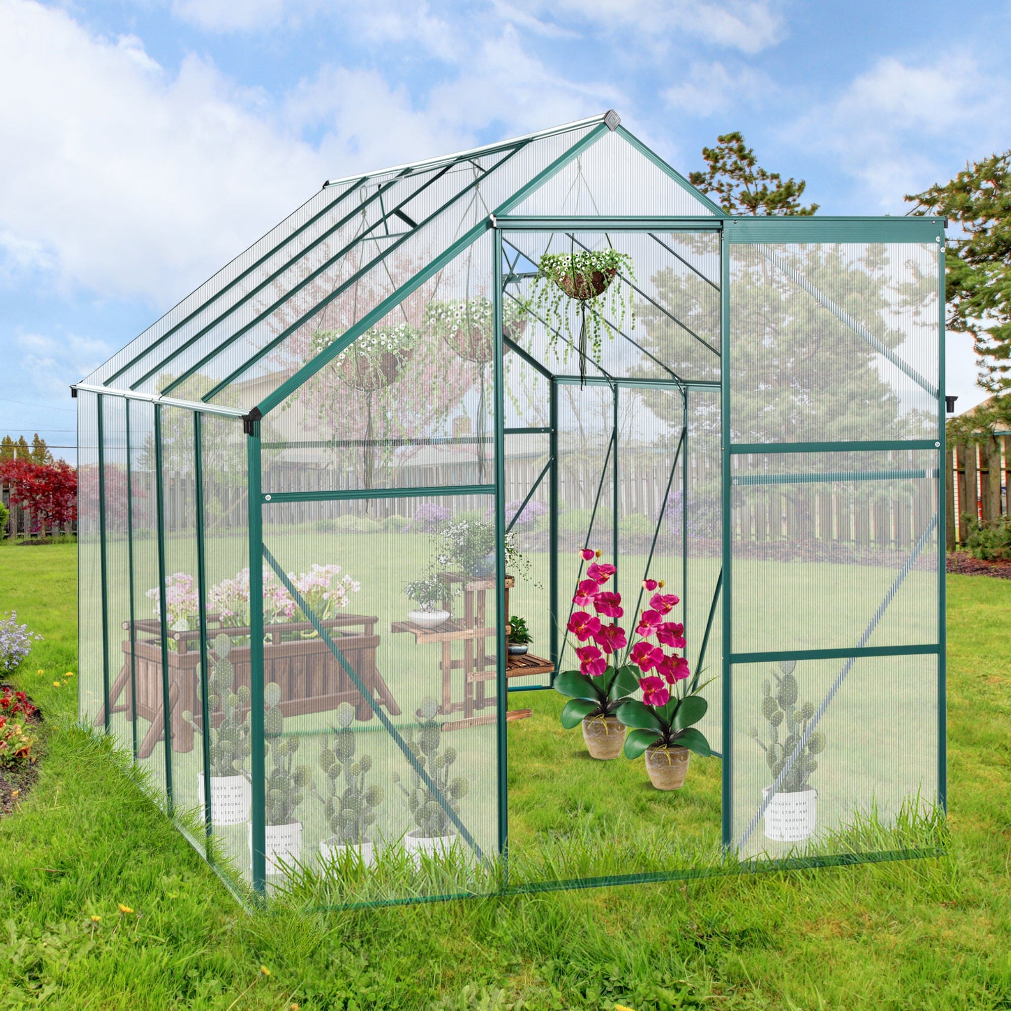 6X10FT Polycarbonate Greenhouse Raised Base and Anchor Aluminum Heavy Duty Walk-in Greenhouses for Outdoor Backyard in All Season