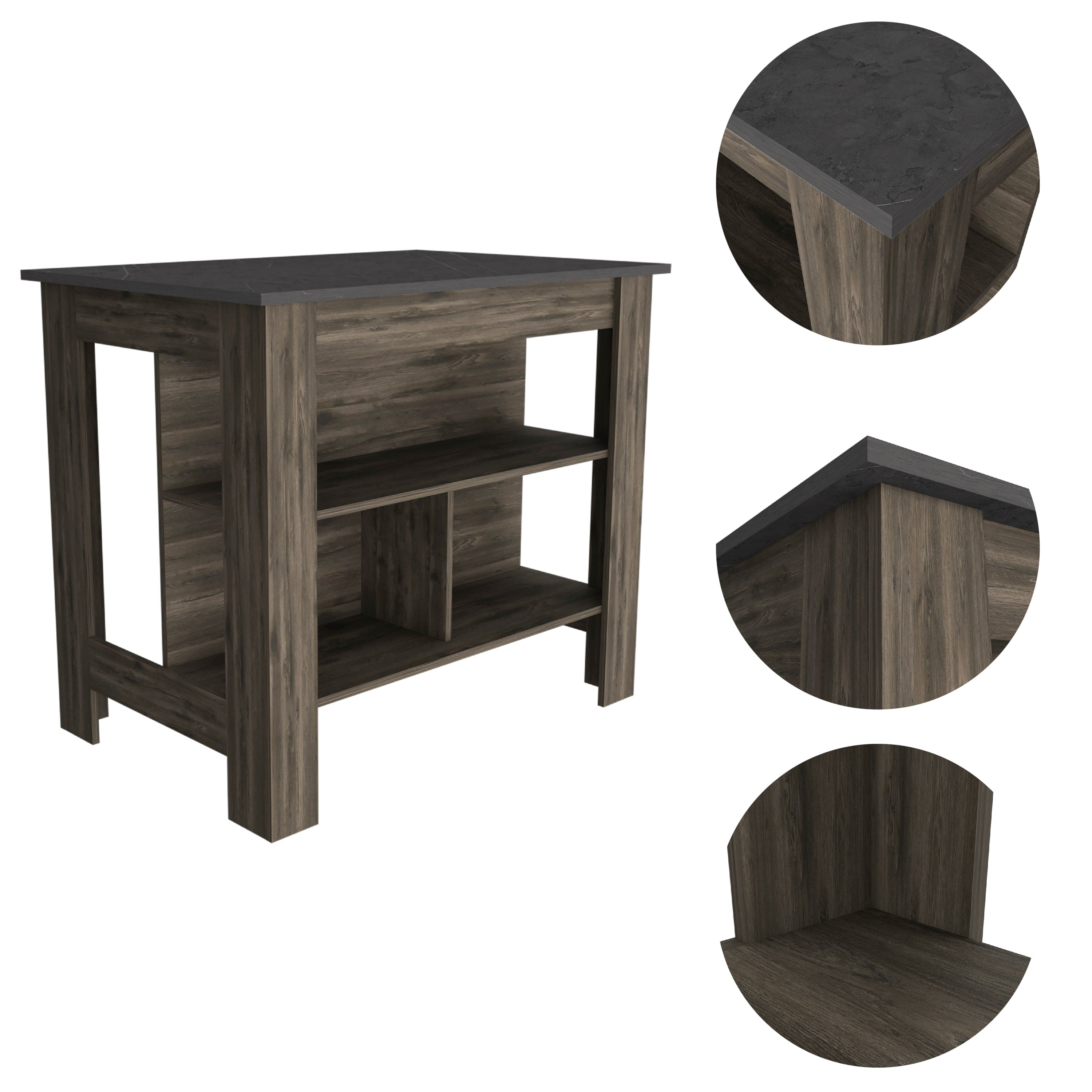 Rockaway 3-Shelf Kitchen Island Dark Brown and Onix