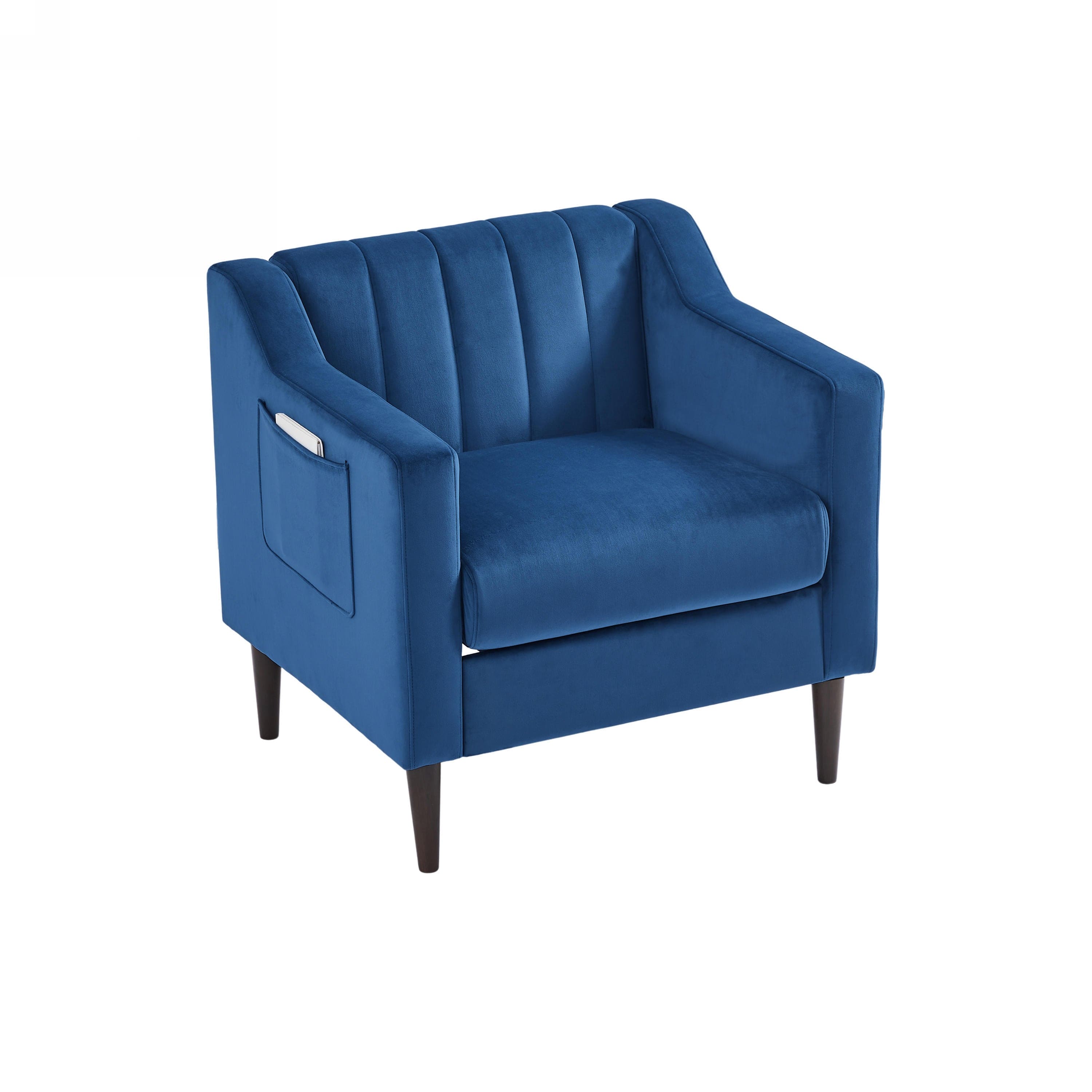 Modern Upholstered Tufted Accent Chair, Velvet Fabric Single Sofa Side Chair, Comfy Barrel Club Living Room Armchair with Solid Wood Legs for Bedroom Living Reading Room Office, Blue