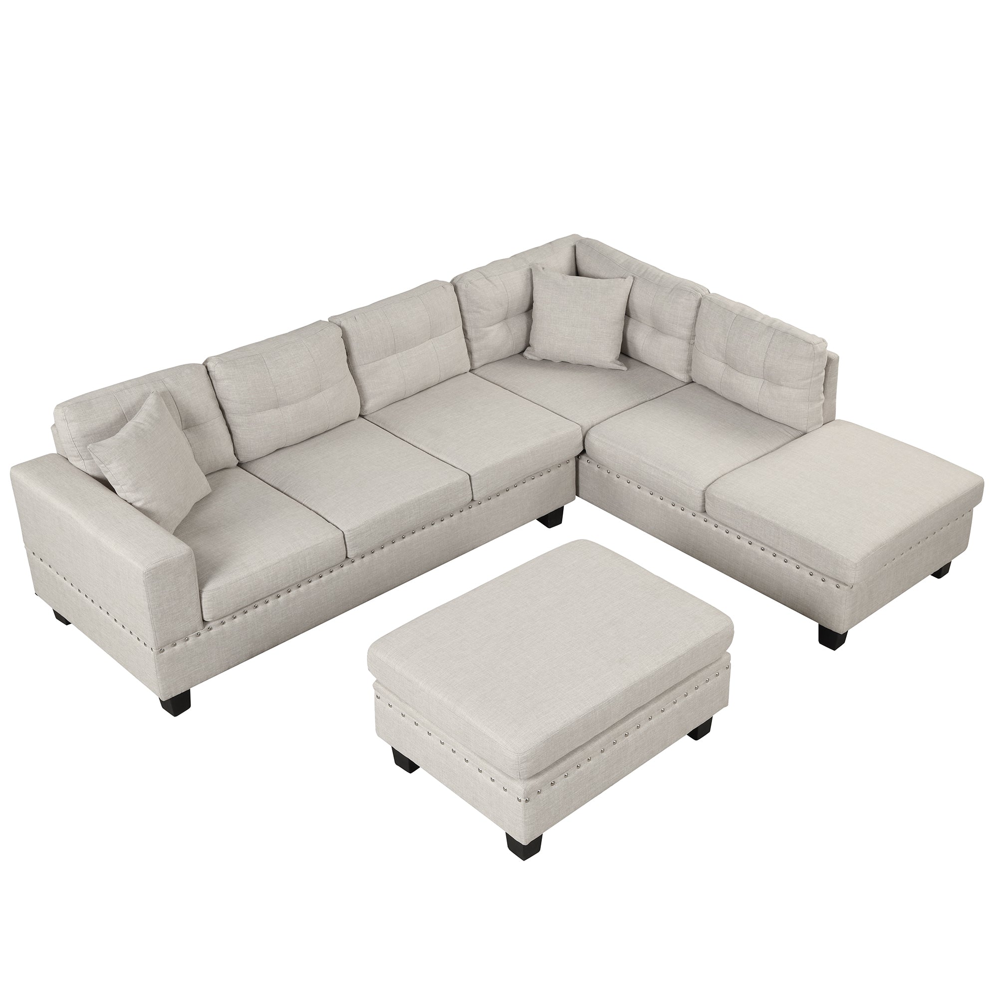 104.5" Modern Sectional Sofa with Storage Ottoman, L-Shape Couch with 2 Pillows and Cup Holder,Sectional Sofa with Reversible Chaise for Living Room,Light Gray