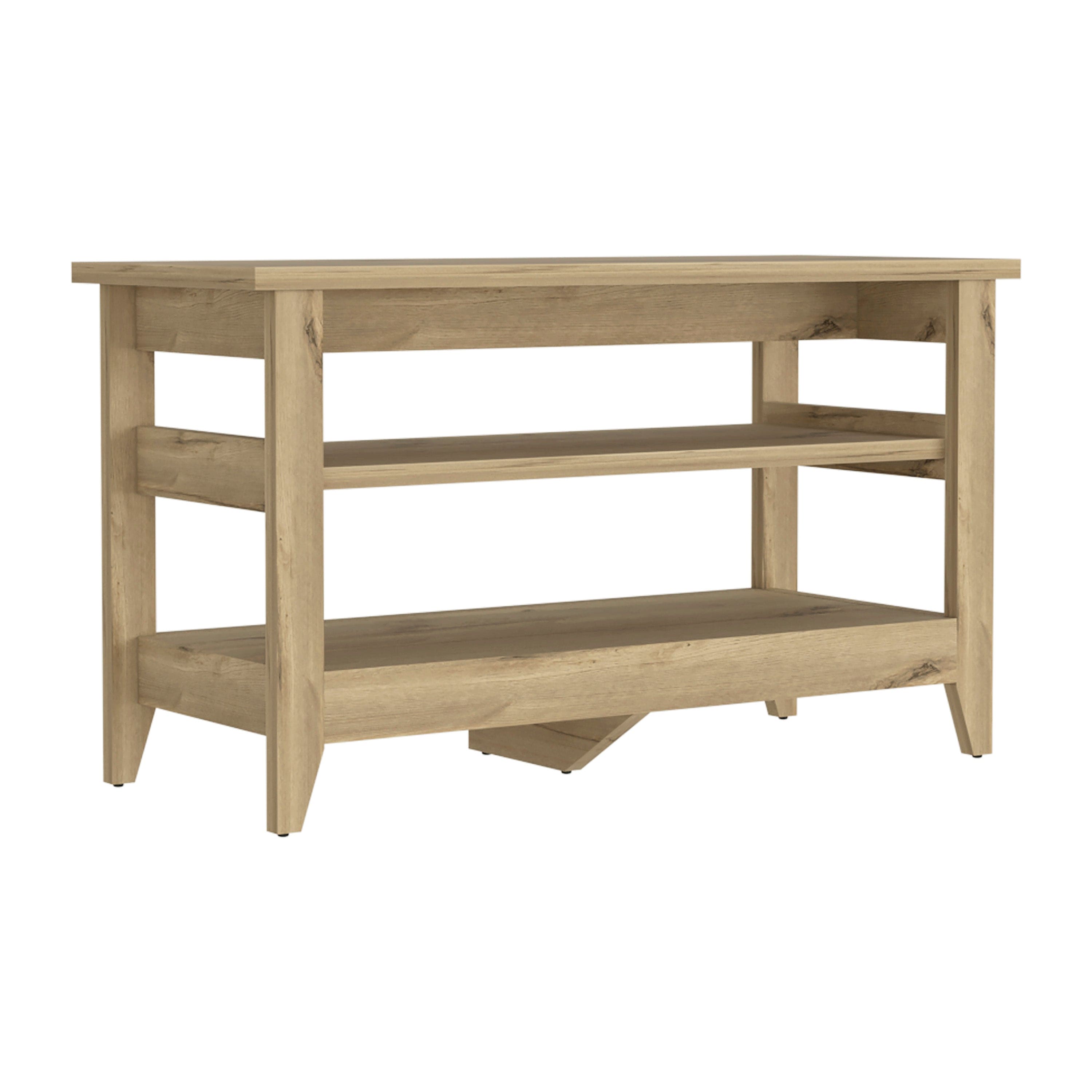 Storage Bench Susho, Upper and Lower Shelf, Light Oak Finish