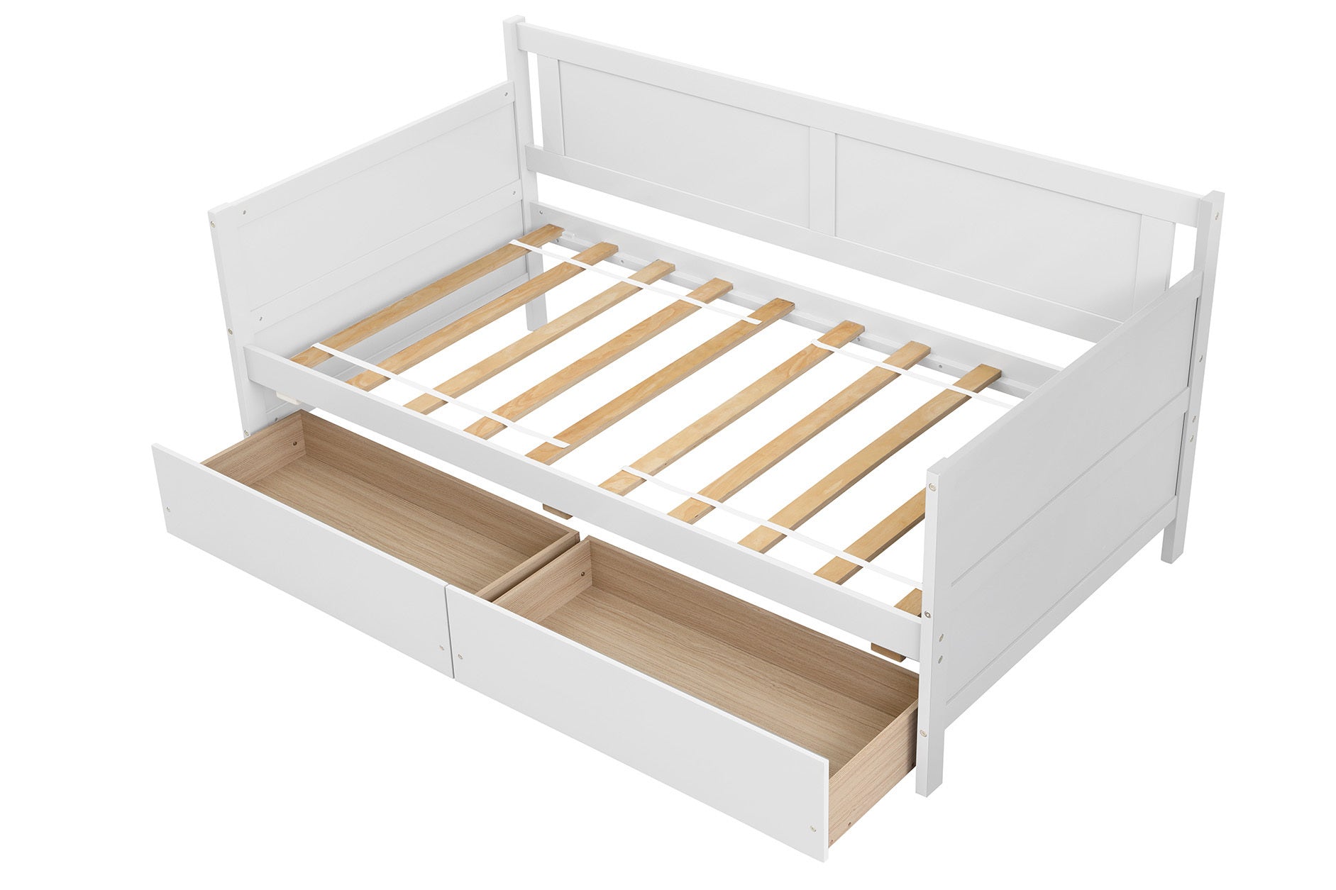 Daybed with two drawers, Twin size Sofa Bed, Two Storage Drawers for Bedroom,Living Room ,White