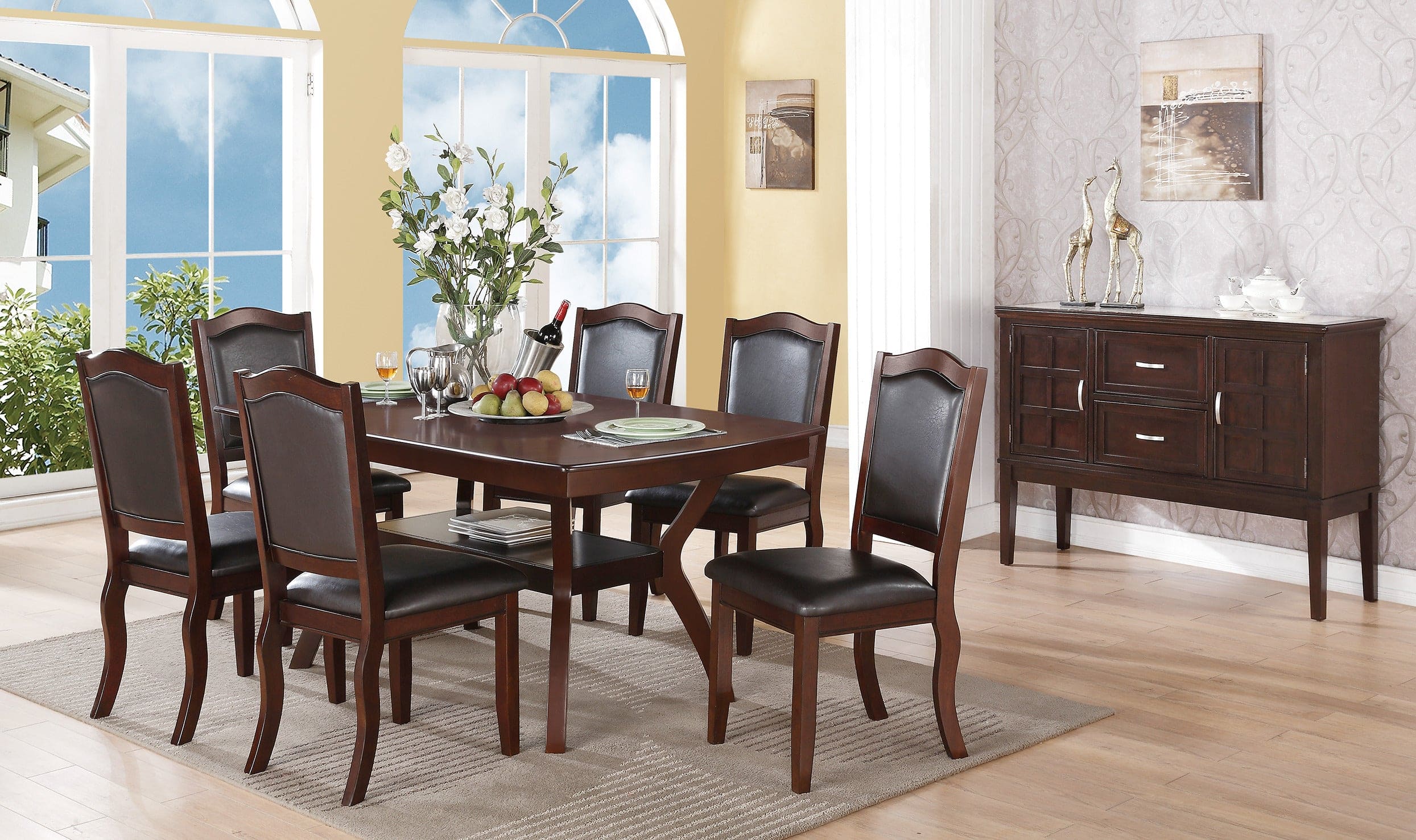 Faux Leather Upholstered Dining Chairs, Brown(Set of 2)