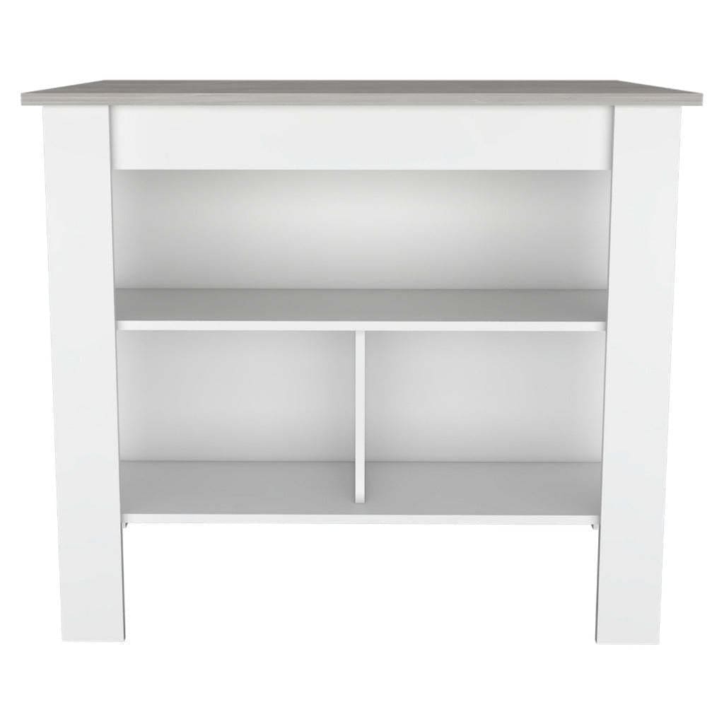 DEPOT E-SHOP Delos Kitchen Island, Four Legs, Three Shelves, White / Ibiza Marble