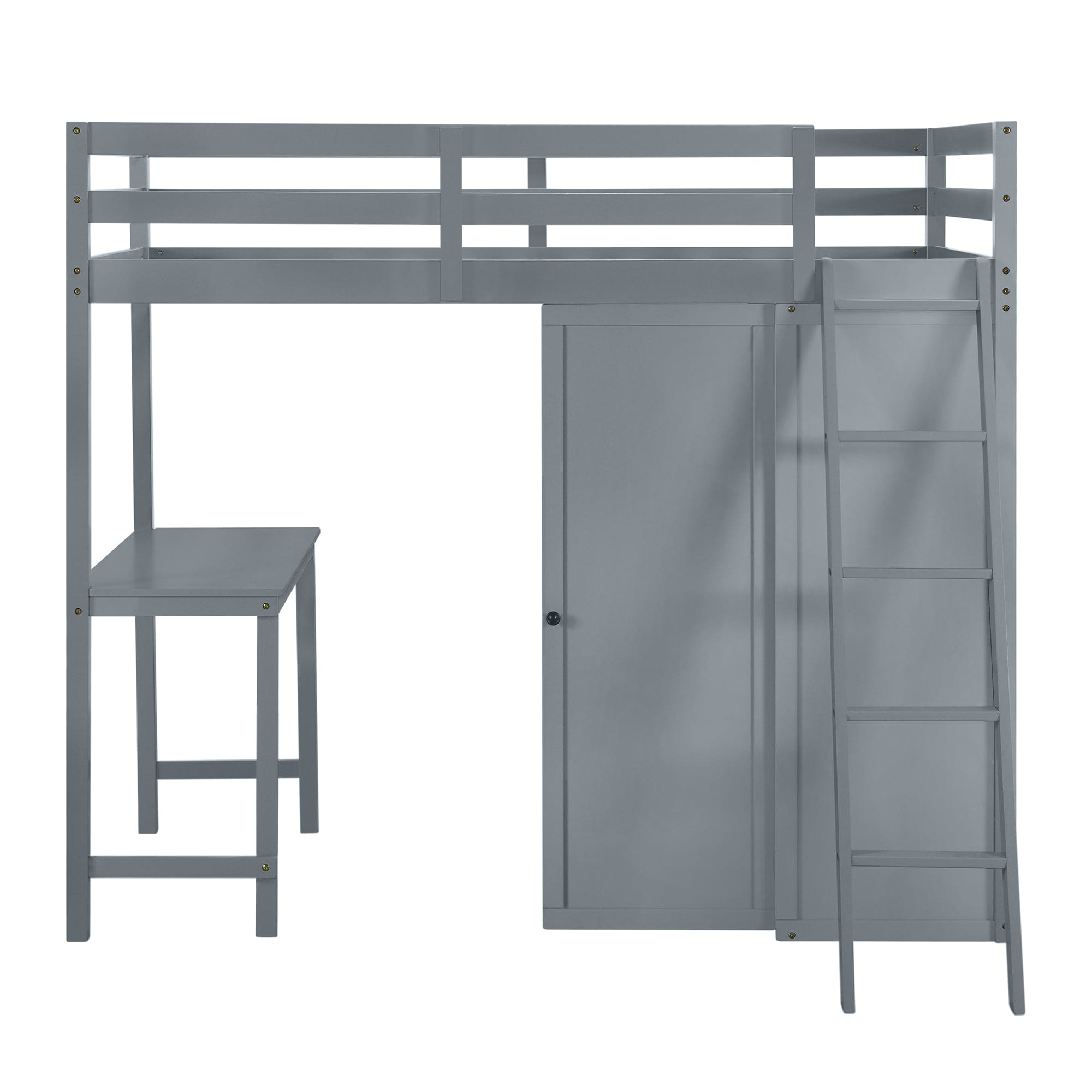 Twin Size Loft Bed with Wardrobe and Desk, Gray