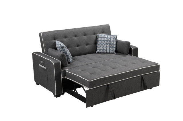 Austin Modern Gray Fabric Sleeper Sofa with 2 USB Charging Ports and 4 Accent Pillows