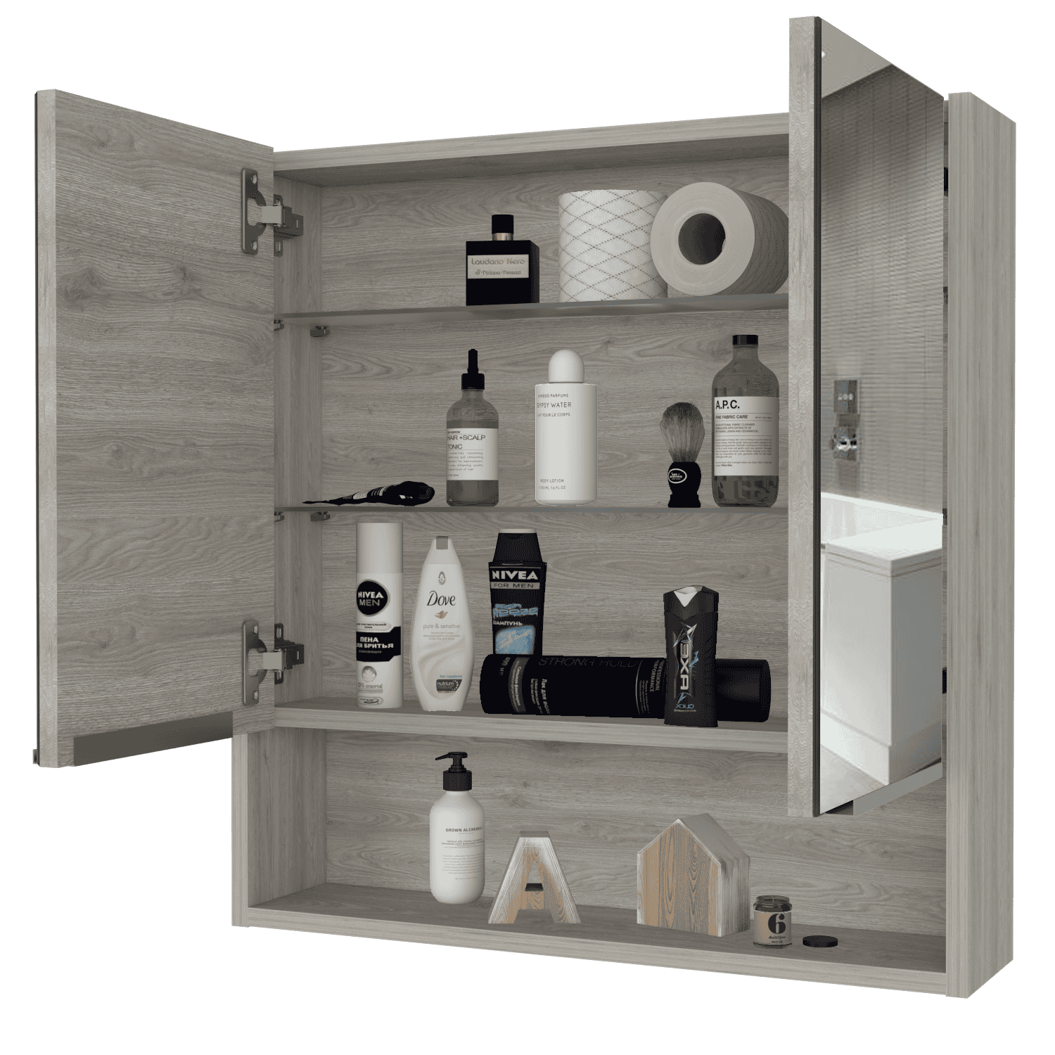 Medicine Cabinet with Mirror  Lexington,Three Internal Shelves, Light Gray Finish