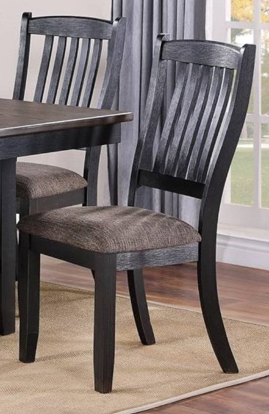 Transitional Dining Room 7pc Set Dark Coffee Rubberwood Dining Table w Shelf and 6x Side Chairs Fabric Upholstered seats Unique Back Chairs