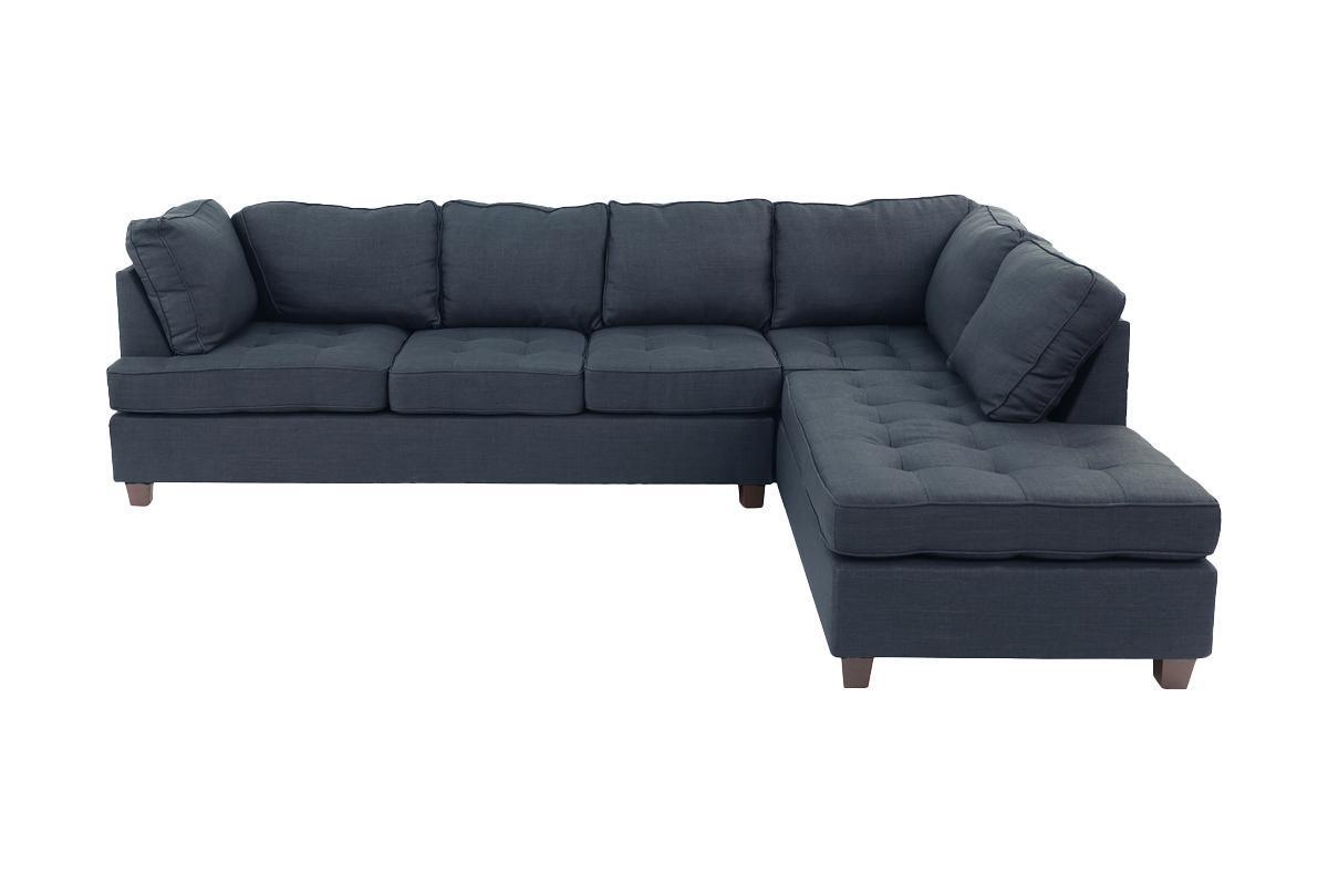 2pc Sectional Sofa Set Reversible Chaise Sofa Dark Blue Dorris Fabric Living Room Furniture Couch