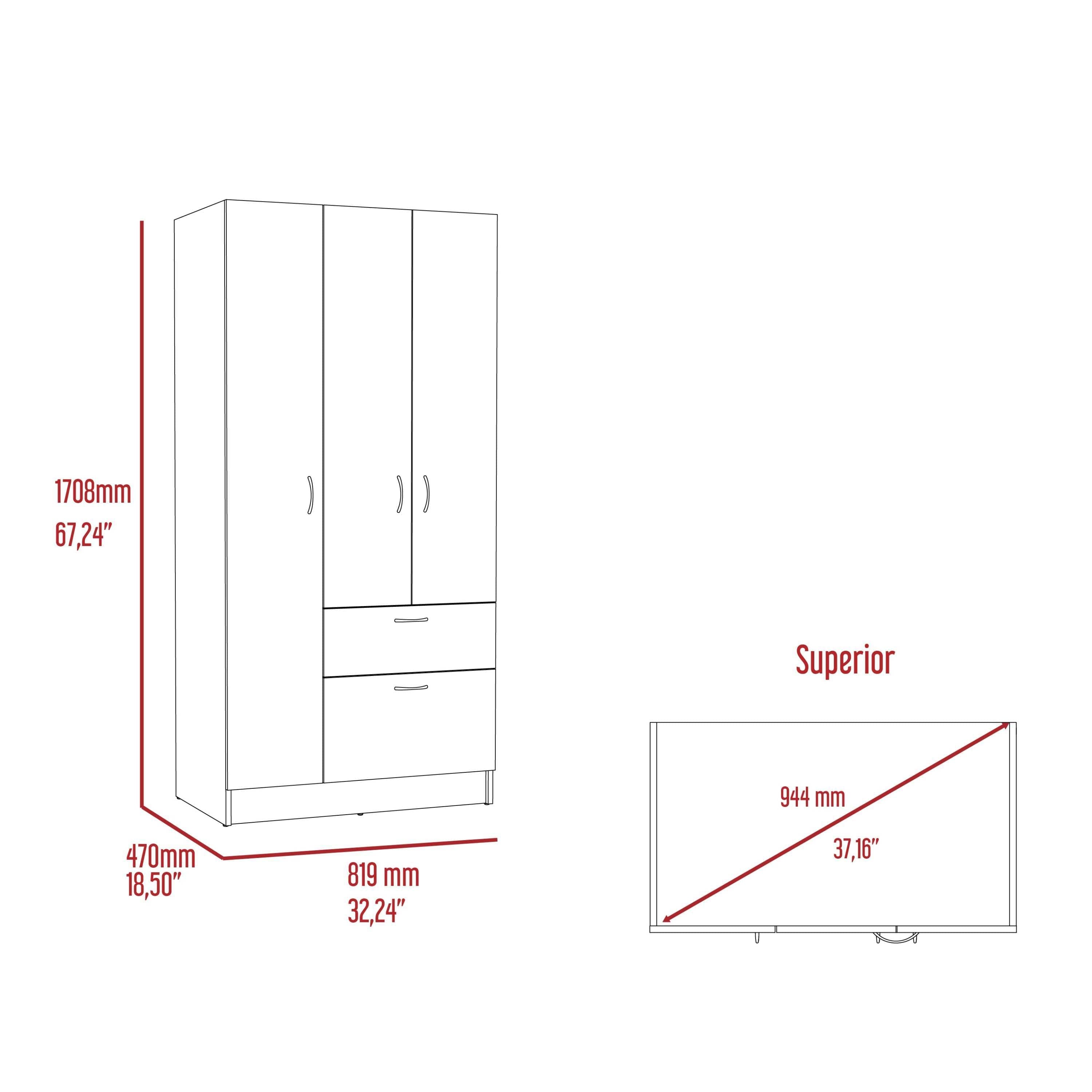 Lubec 3 Piece Bedroom Set, Cartagena Armoire + 2 Omaha Nightstands, Black