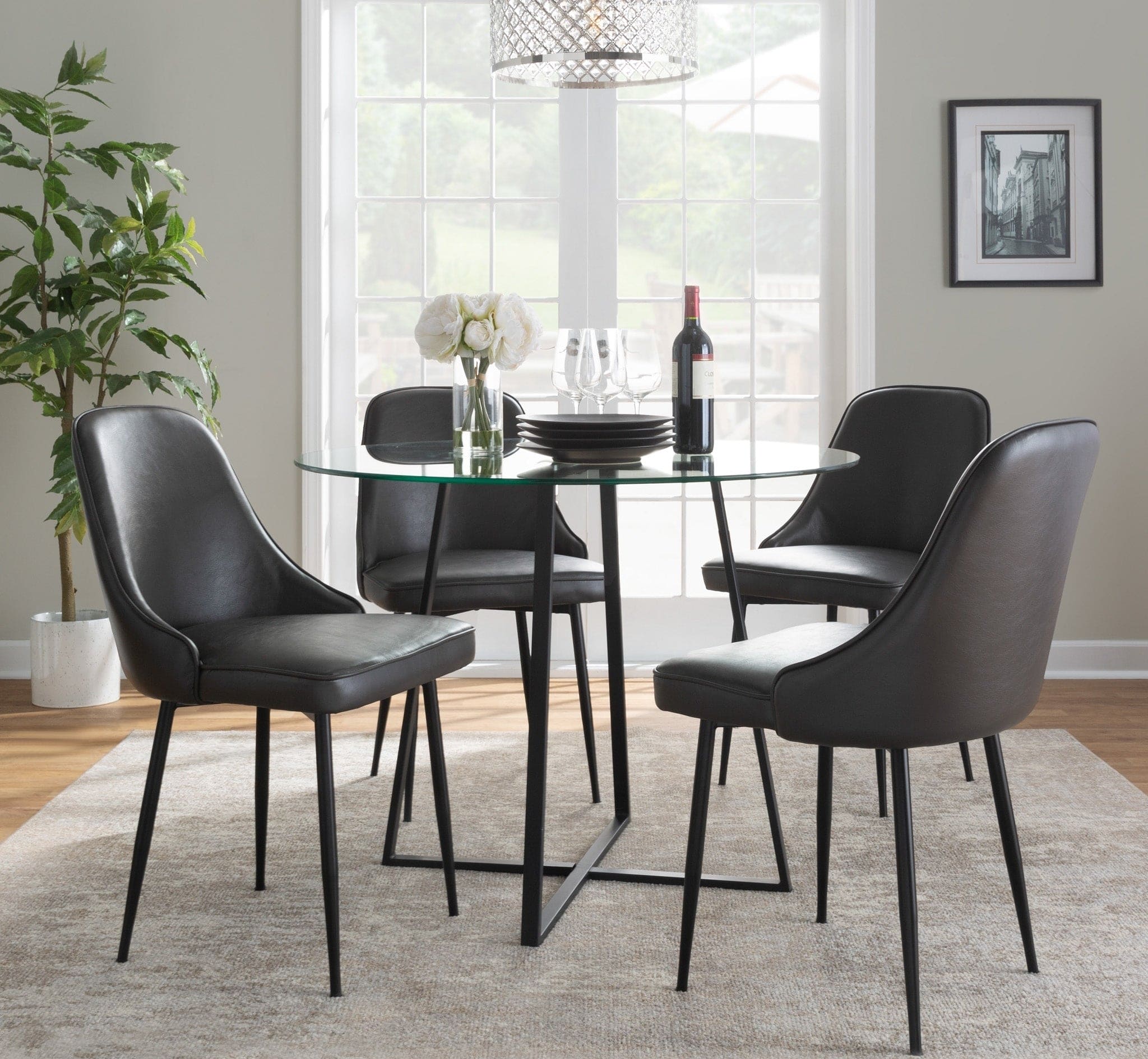 Marcel Contemporary Dining Chair with Black Frame and Grey Faux Leather by LumiSource - Set of 2