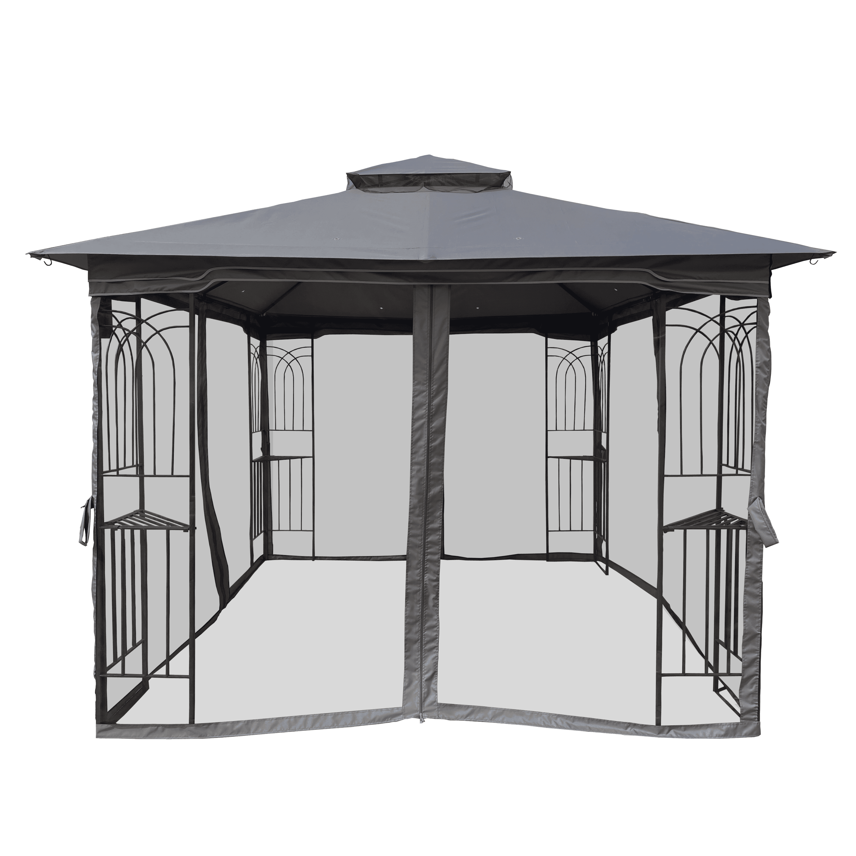 10x10 Outdoor Patio Gazebo Canopy Tent With Ventilated Double Roof And Mosquito net(Detachable Mesh Screen On All Sides),Suitable for Lawn, Garden, Backyard and Deck,Gray Top