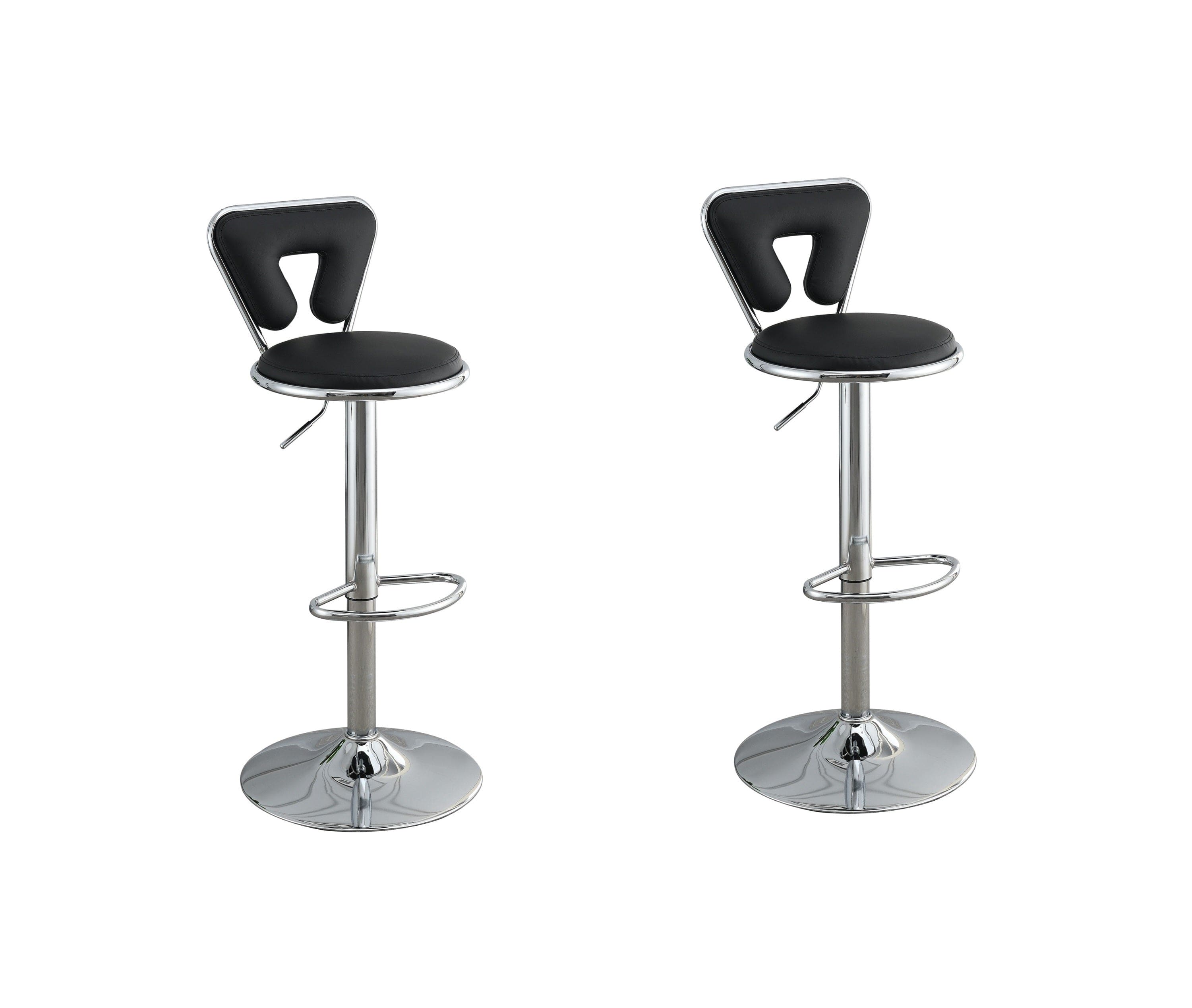 Adjustable Bar stool Gas lift Chair Black Faux Leather Chrome Base metal frame Modern Stylish Set of 2 Chairs