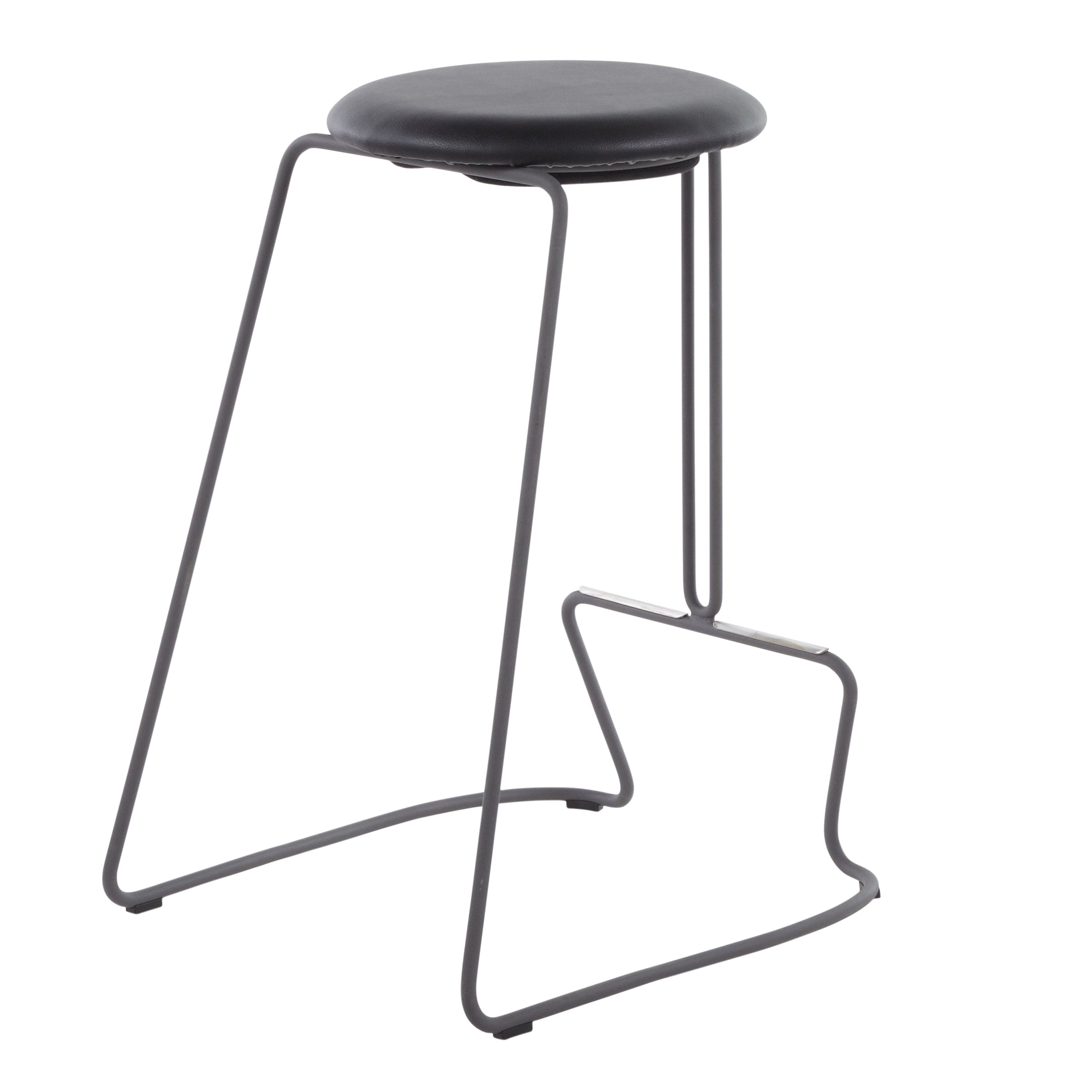 Finn Contemporary Counter Stool in Grey Steel and Black Faux Leather by LumiSource - Set of 2